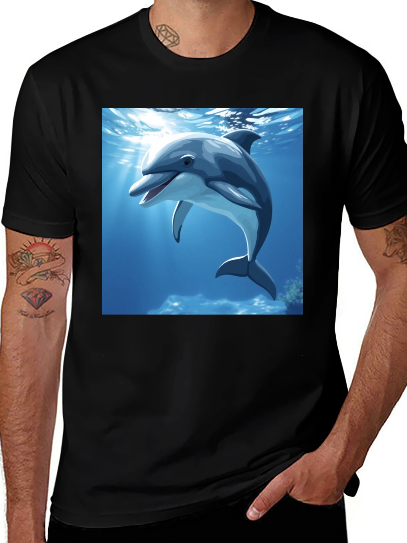 Variant 9 of Dolphin Graphic Tee - Black Cotton T-Shirt