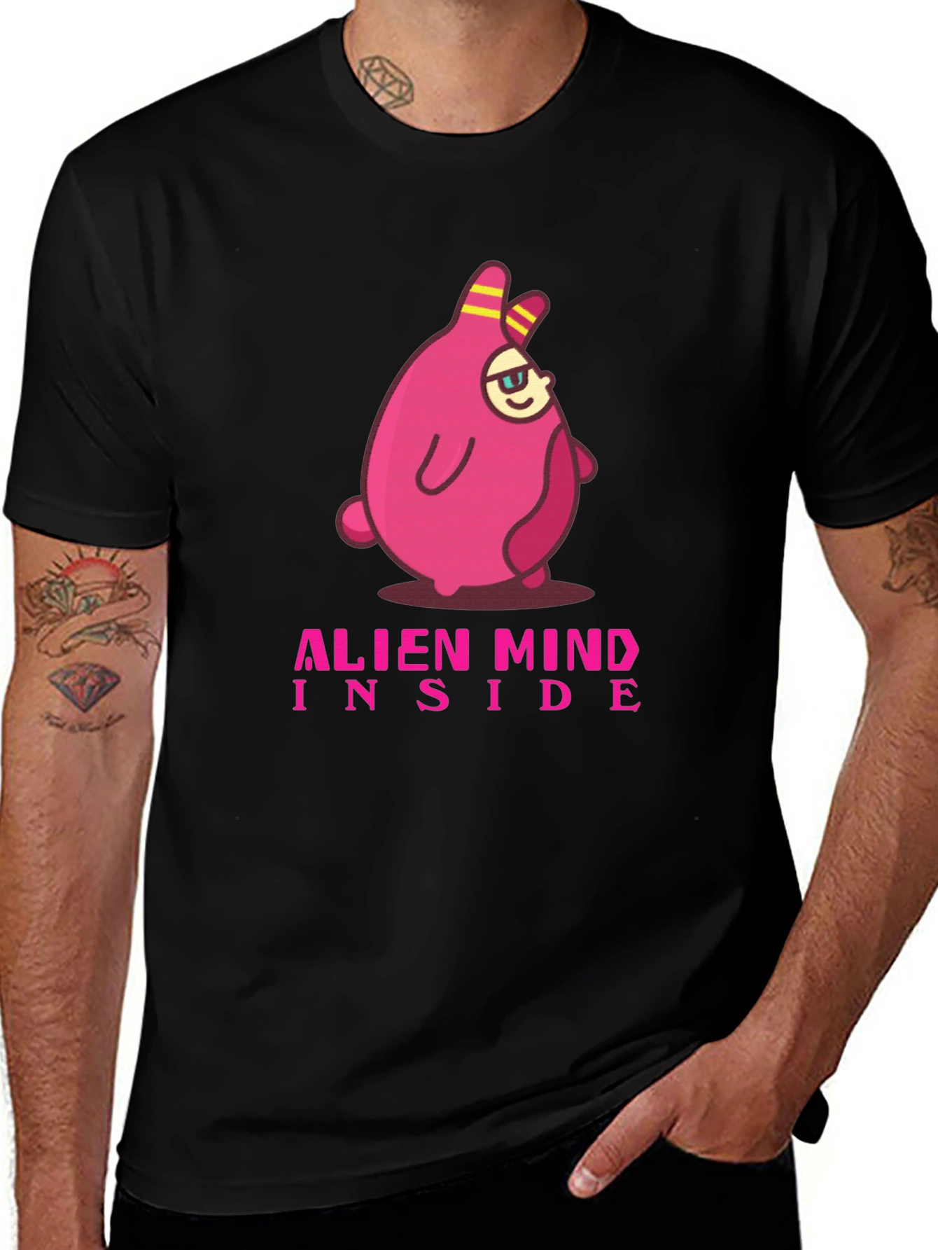 Variant 13 of Alien Mind Inside Graphic Tee - Black Cotton Blend T-Shirt