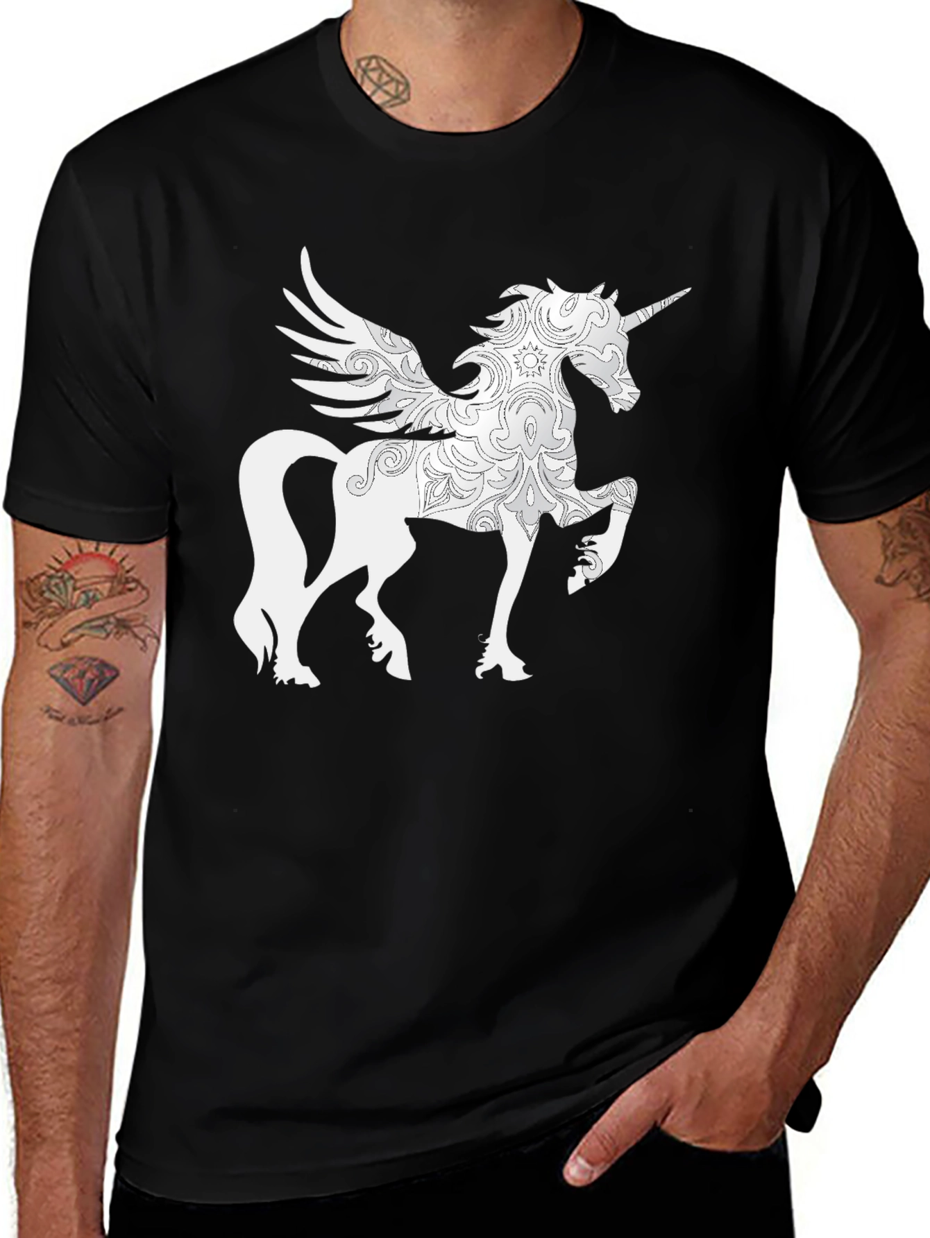 Variant 15 of Unicorn Pegasus Graphic Tee - Black