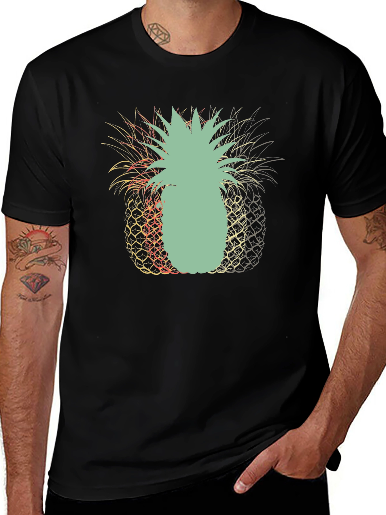 Variant 26 of Tropical Pineapple Graphic Tee - Men's Black T-Shirt