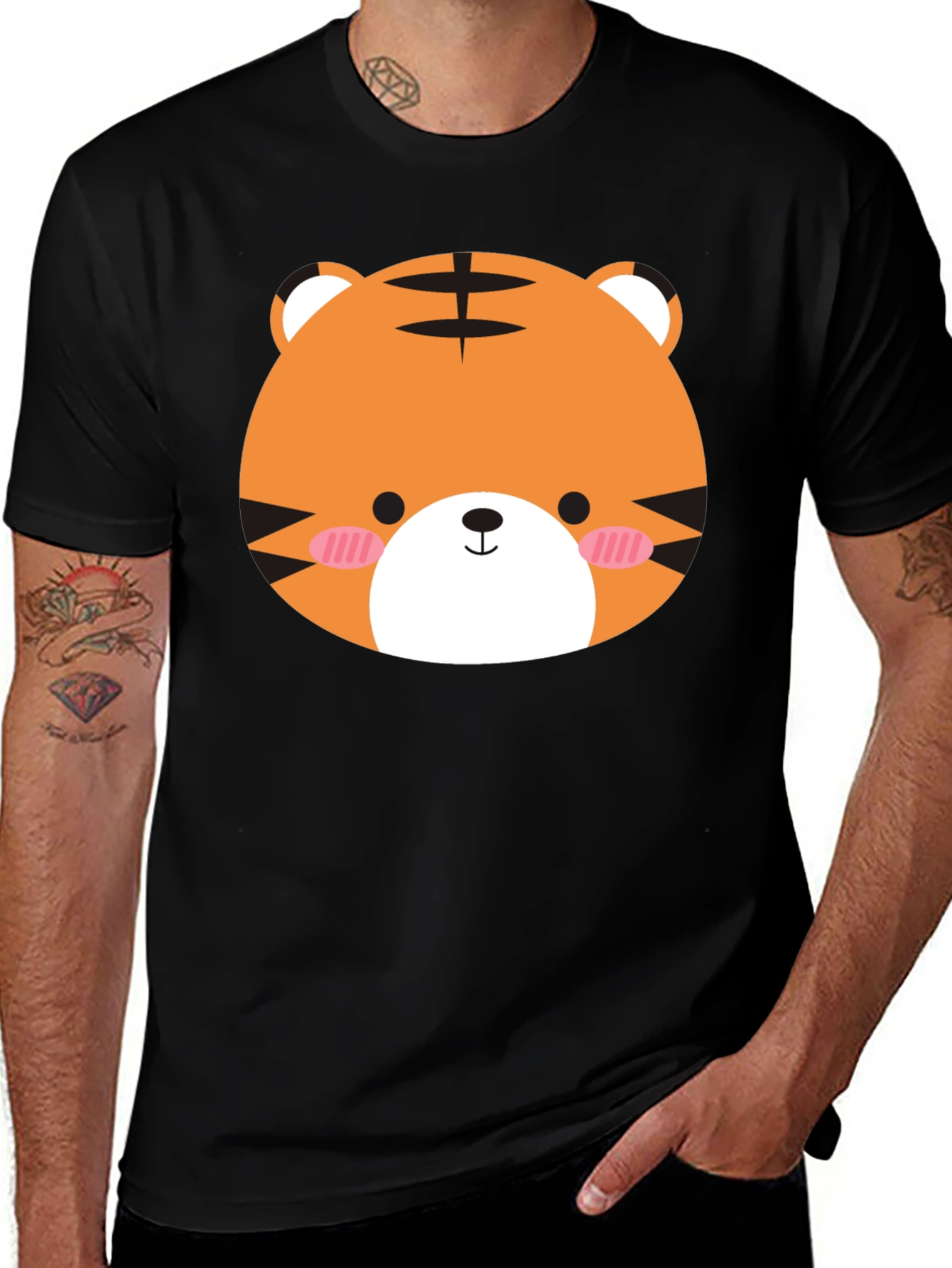Variant 9 of Cute Tiger Graphic Black T-Shirt