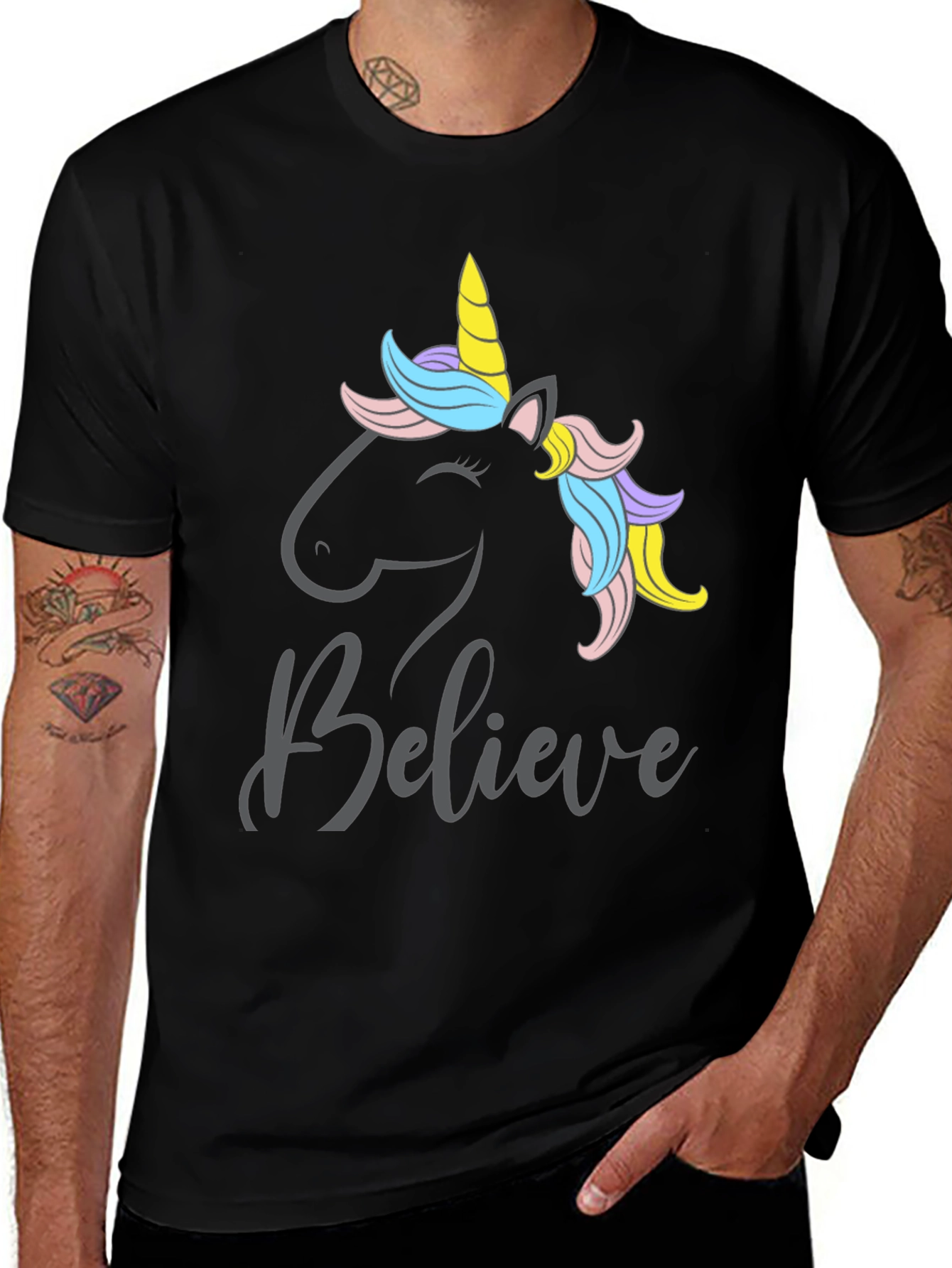 Variant 2 of Unicorn Believe Graphic Tee - Black Cotton T-Shirt