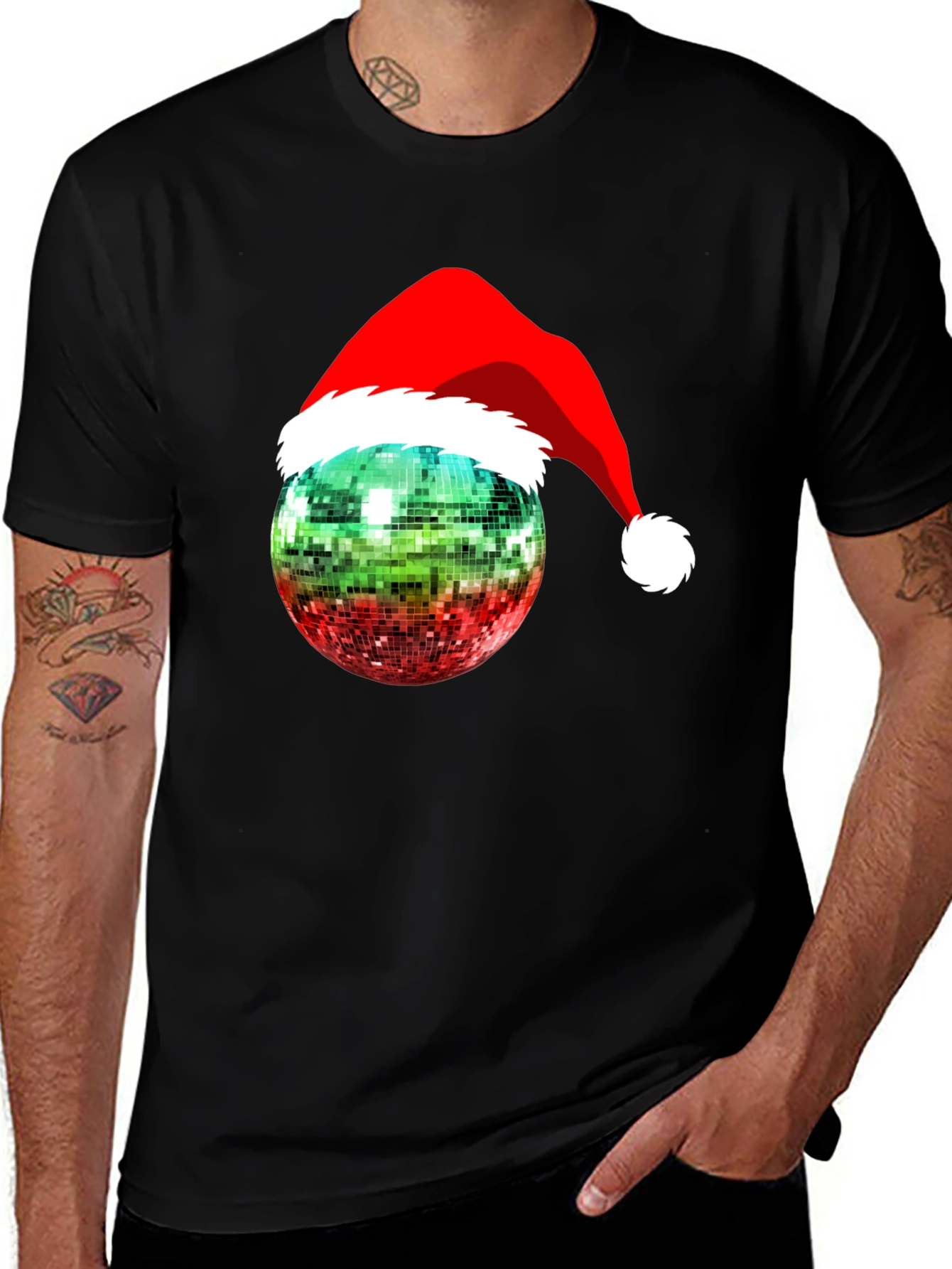 Variant 22 of Disco Ball Santa Hat Graphic Tee - Christmas Party Shirt