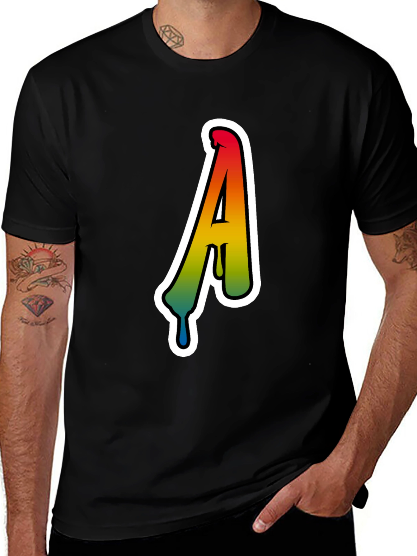 Variant 7 of Rainbow Drip Letter A Black T-Shirt