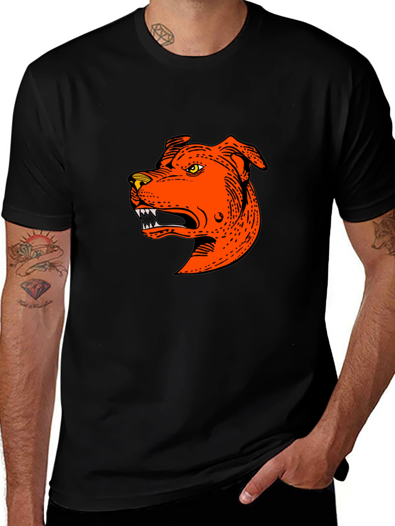 Variant 10 of Men's Black Tee with Angry Dog Graphic