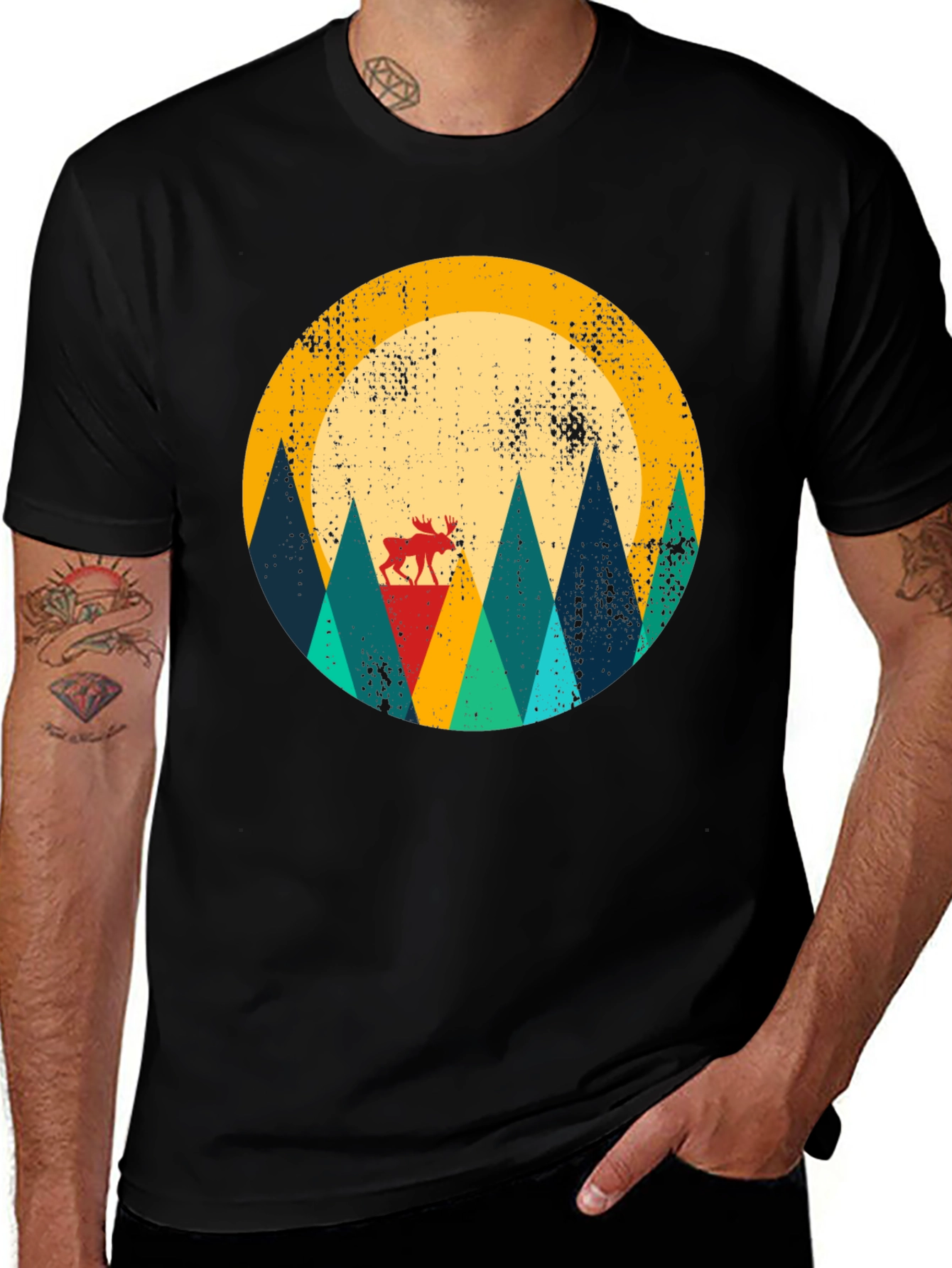 Variant 2 of Retro Moose Mountain Graphic Tee - Unisex