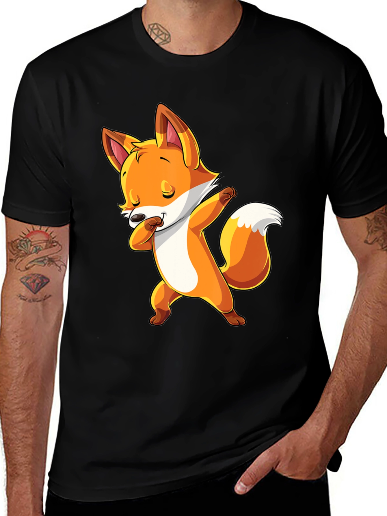Variant 28 of Dabbing Fox Graphic Tee - Trendy Black T-Shirt