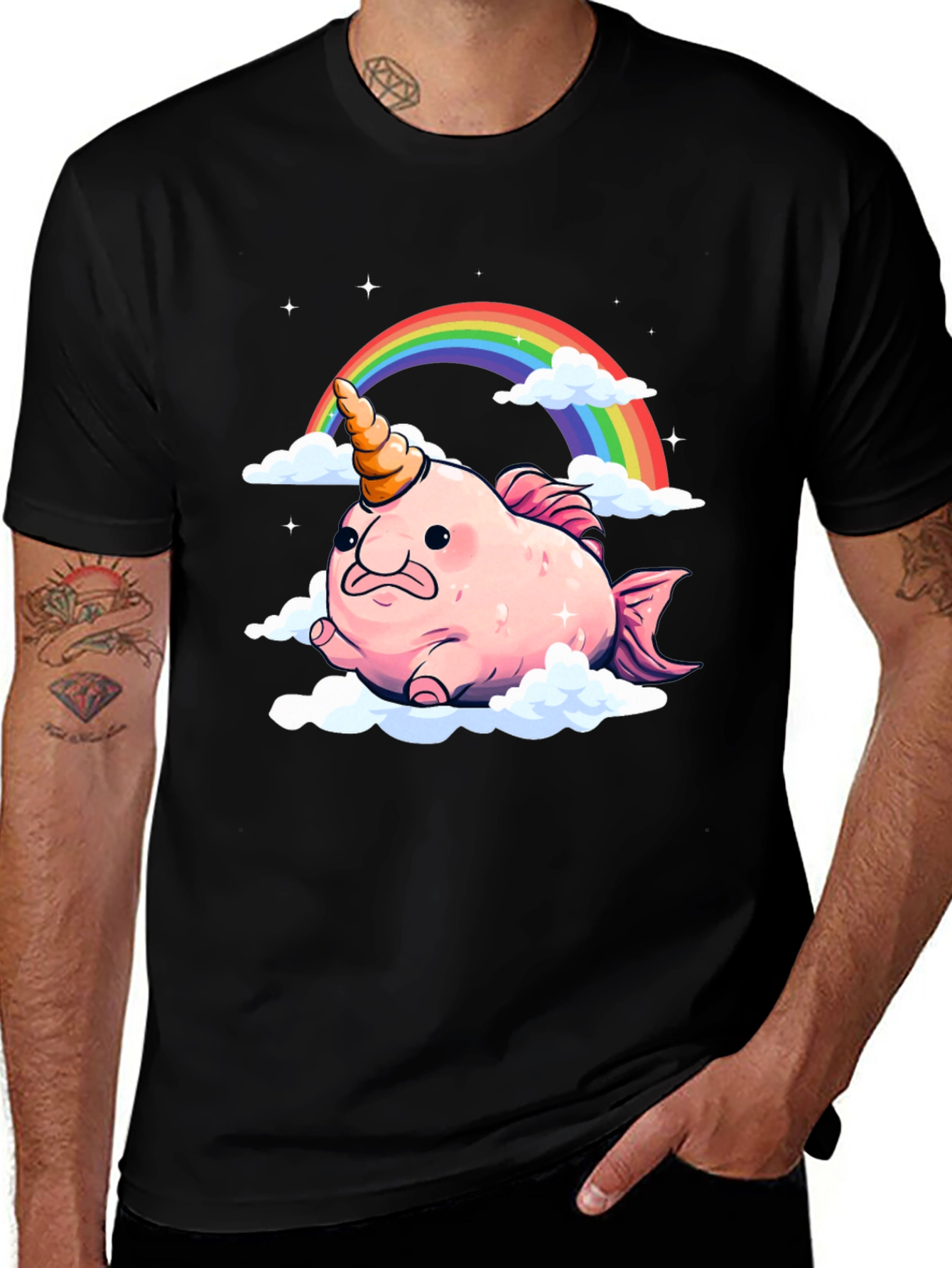 Blobfish Unicorn T-Shirt - Rainbow Cloud Design
