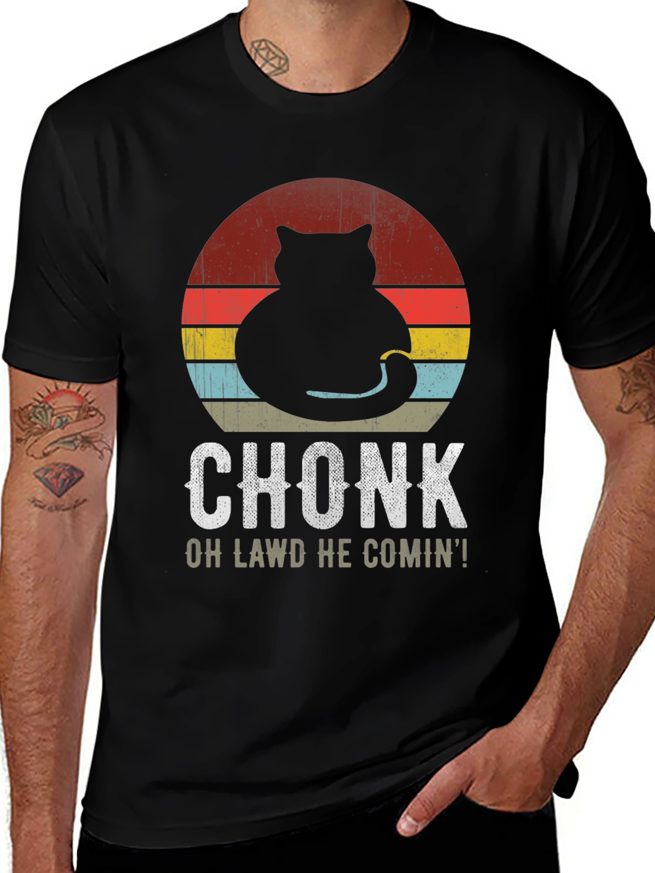 Variant 21 of Chonk Cat Retro T-Shirt: Oh Lawd He Comin'!