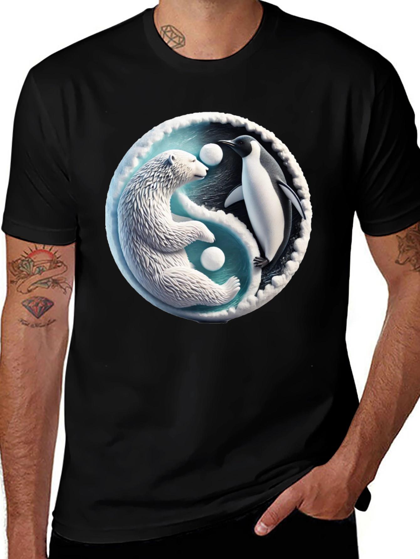 Variant 5 of Yin Yang Polar Bear and Penguin Graphic Tee
