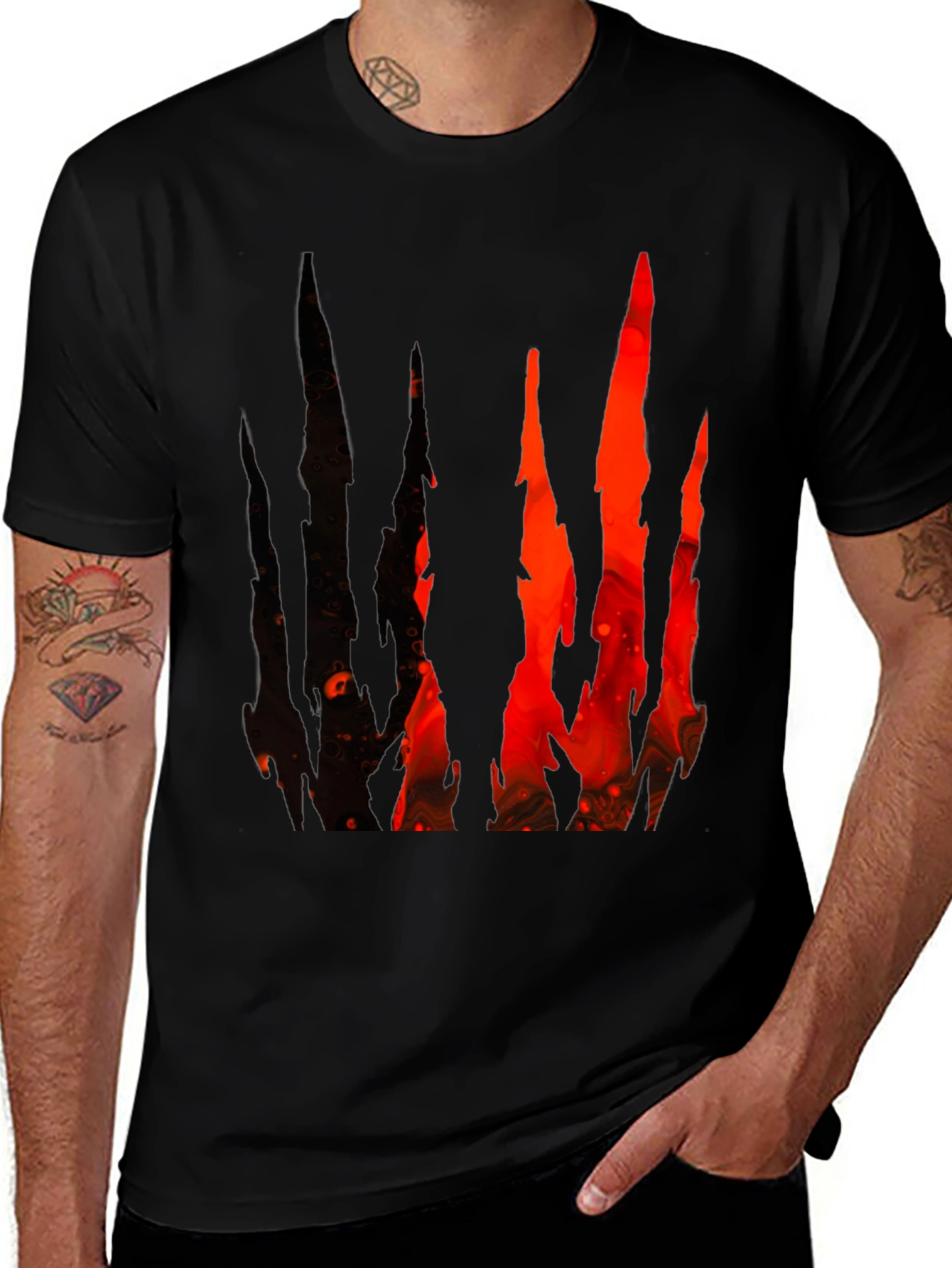 Variant 16 of Inferno Graphic Tee - Men's Black Fire Print T-Shirt