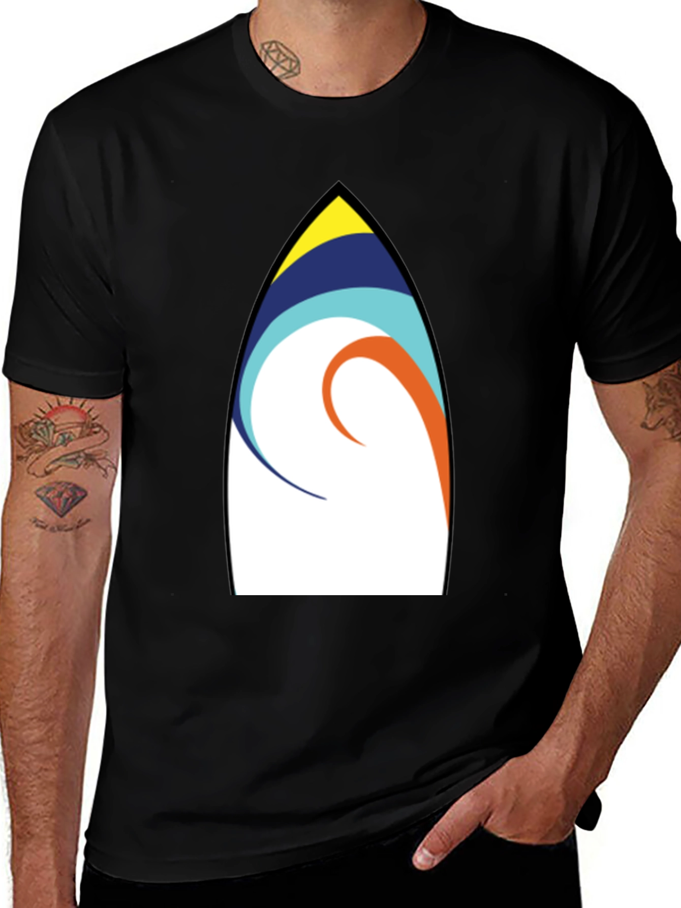 Variant 17 of Surfboard Graphic Black Cotton Tee