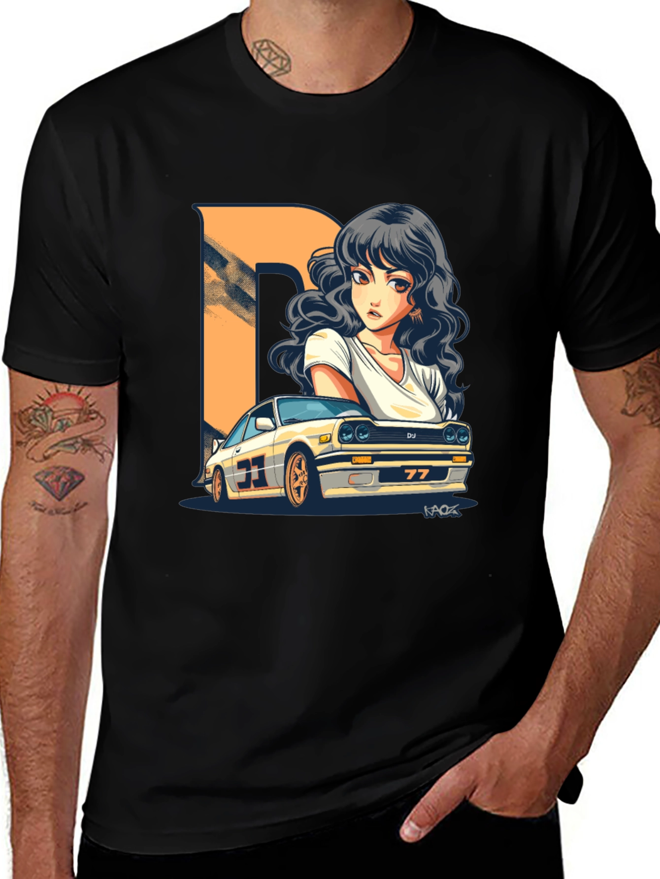 Variant 19 of Anime Girl Racing Car Black T-Shirt