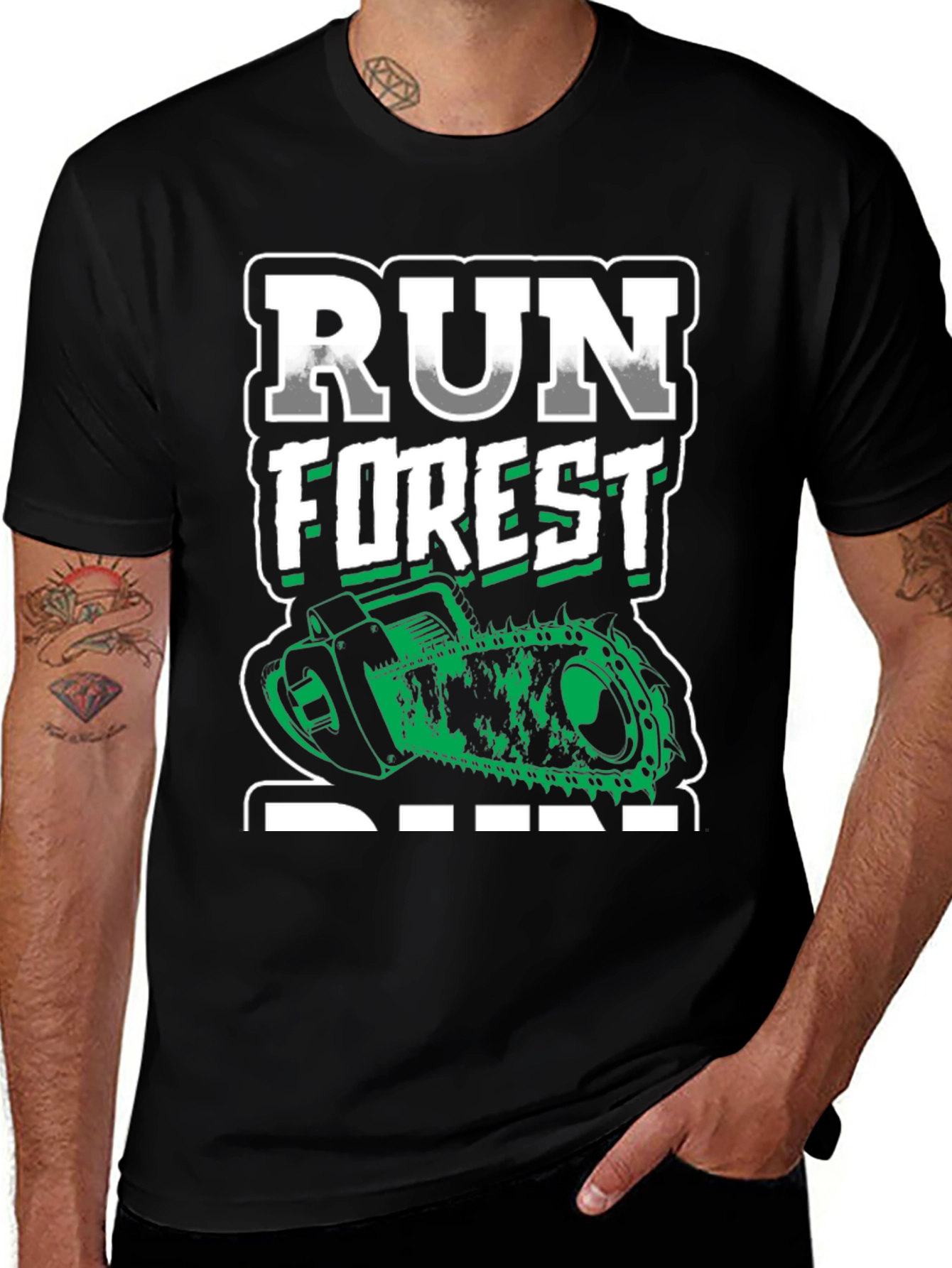 Variant 9 of Run Forest Run Chainsaw T-Shirt - Funny Lumberjack Tee