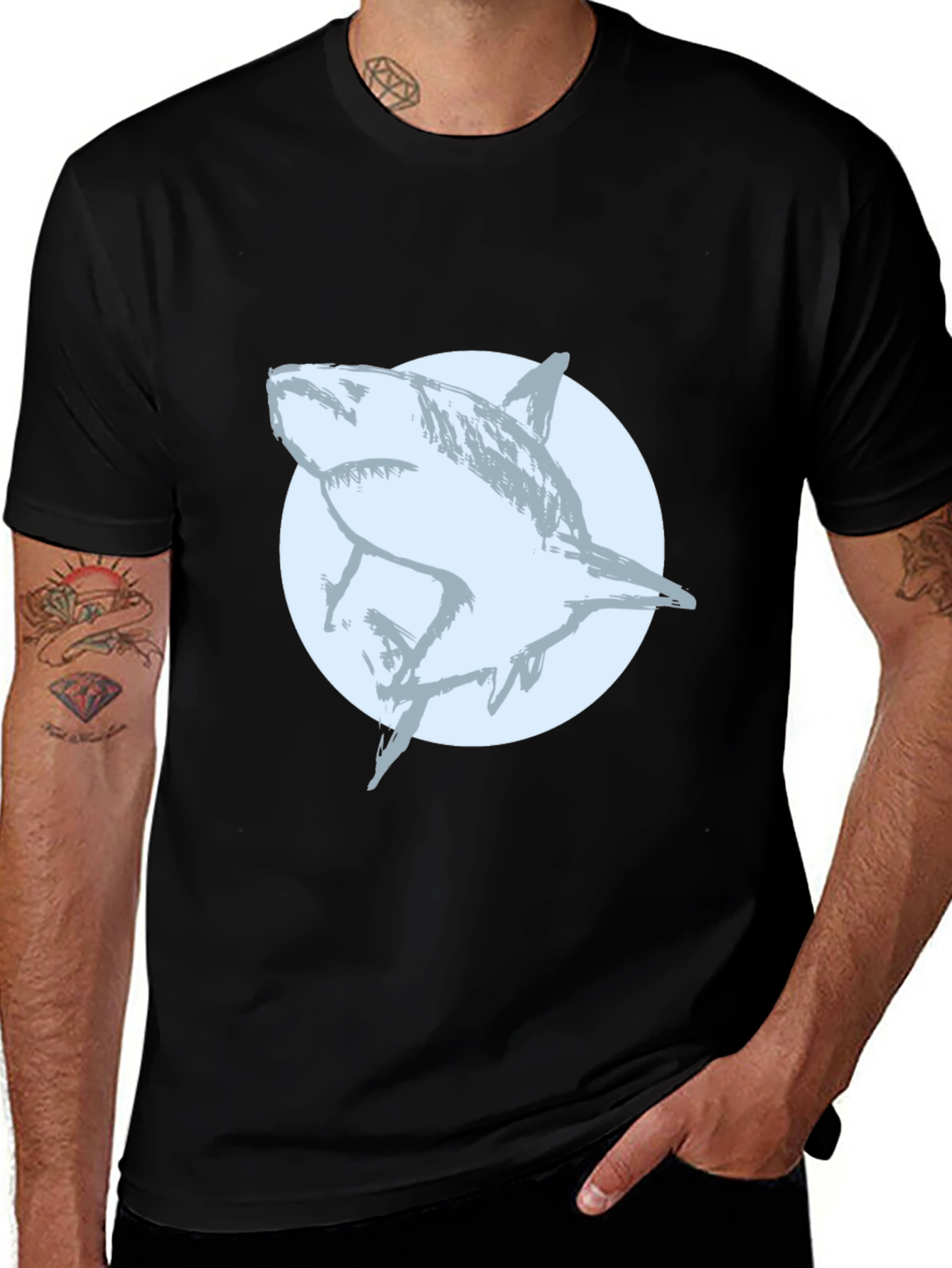 Variant 20 of Shark Graphic Tee - Cool Blue Circle Design