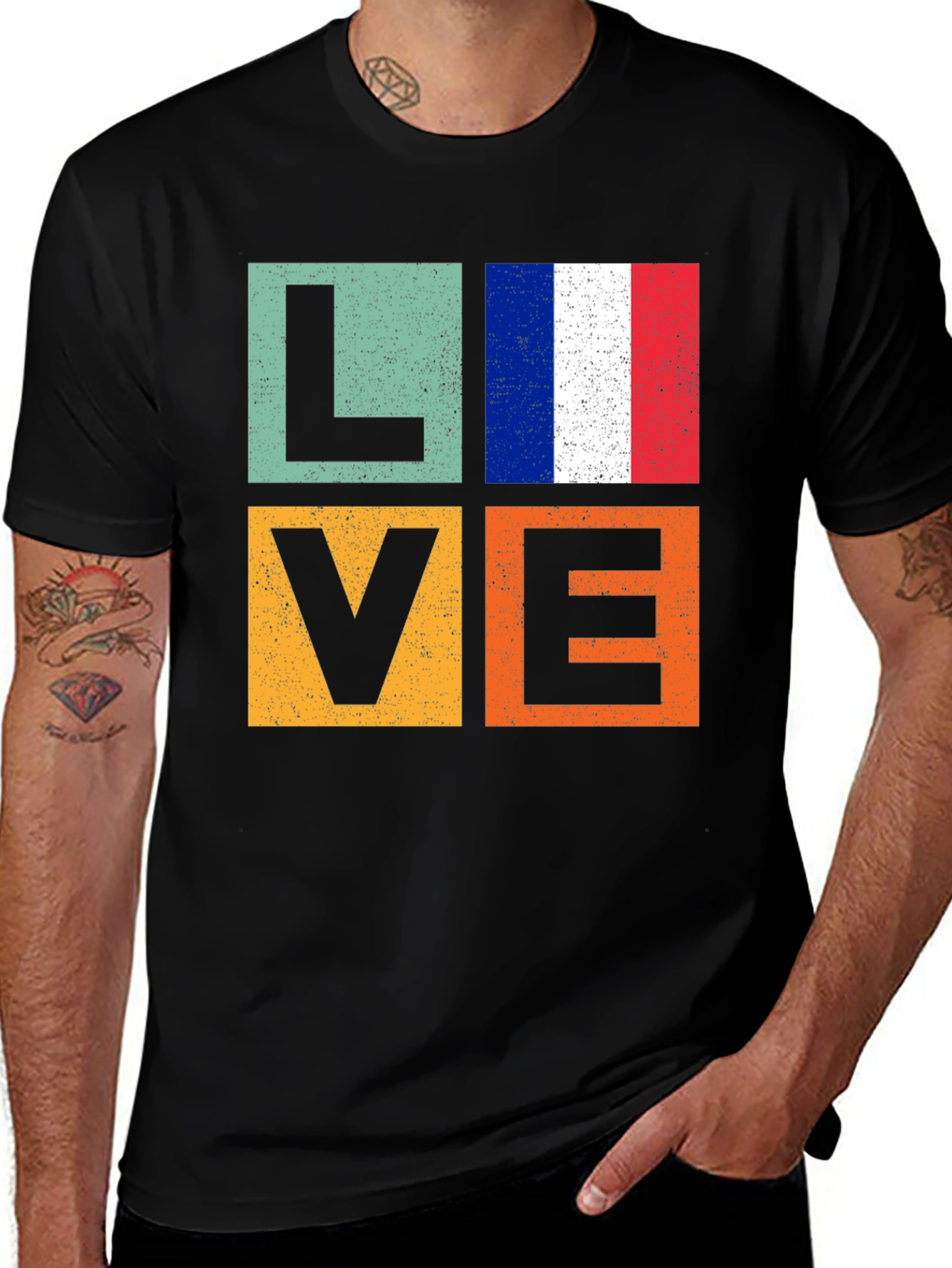France Flag 'LOVE' Graphic Tee - Stylish Patriotic T-Shirt