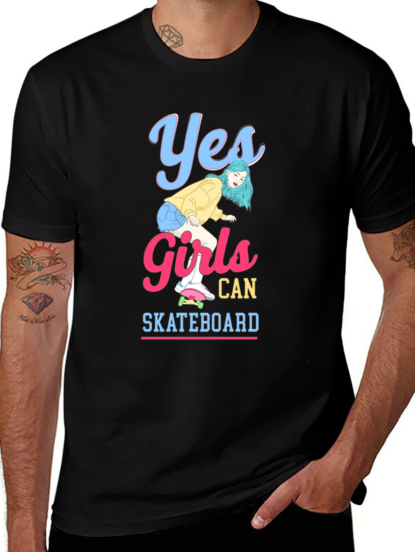 Variant 18 of Yes Girls Can Skateboard Black Graphic T-Shirt