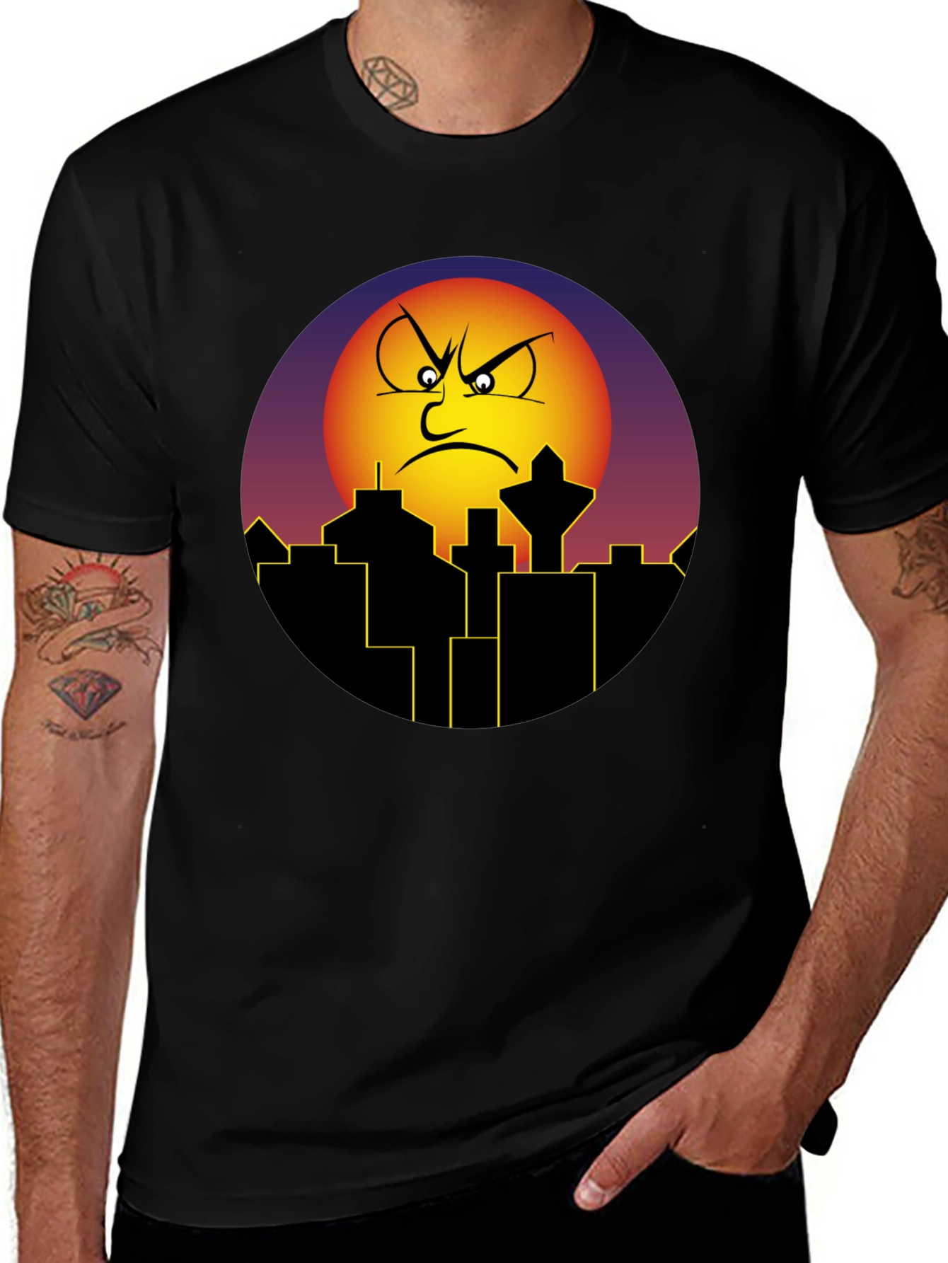 Variant 2 of Angry Sun Cityscape Graphic Tee - Black