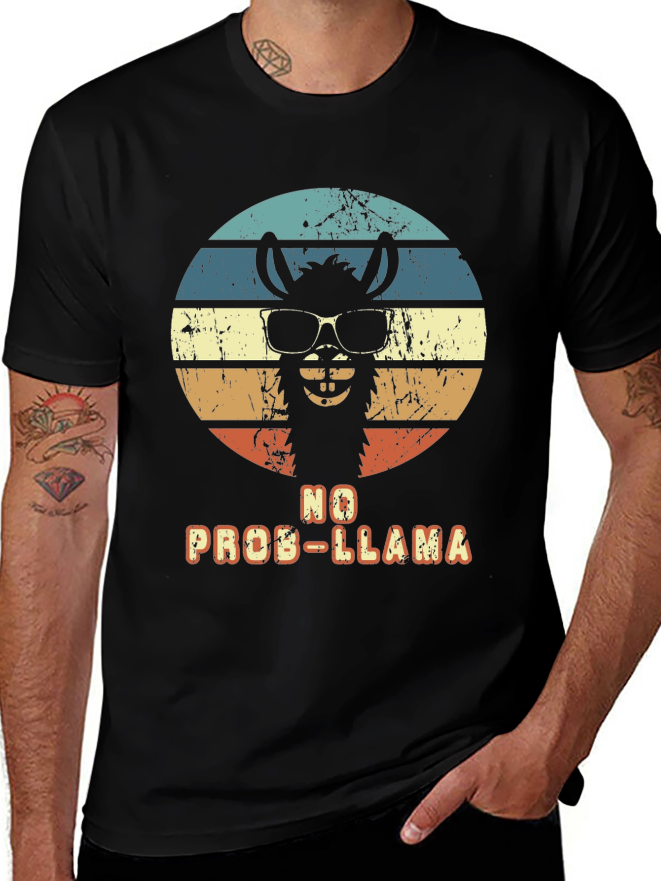 Black No Prob-Llama T-Shirt - Retro Alpaca Design main image