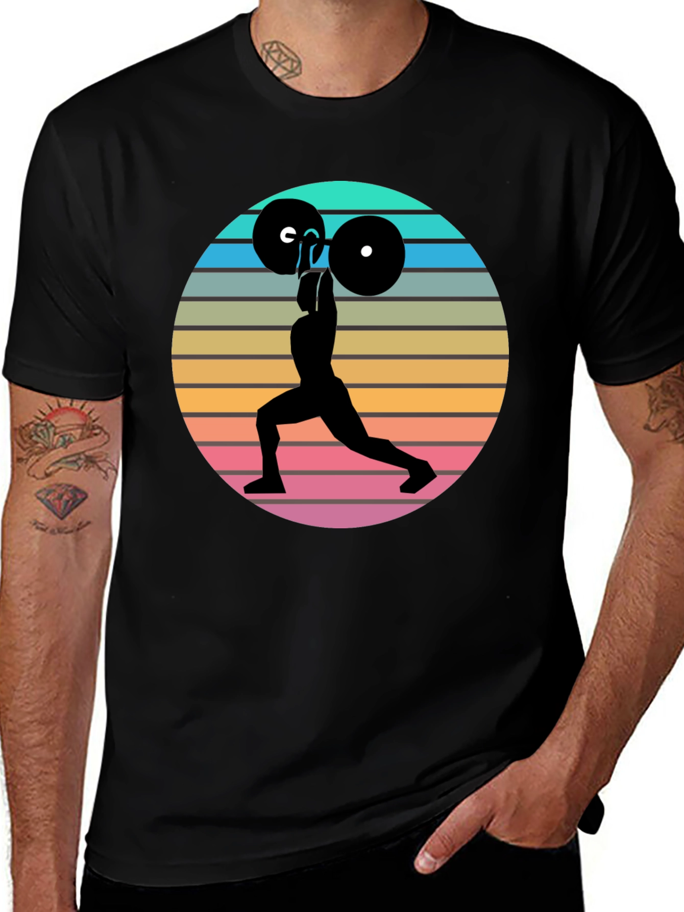 Variant 25 of Retro Fitness T-Shirt - Weightlifting Silhouette
