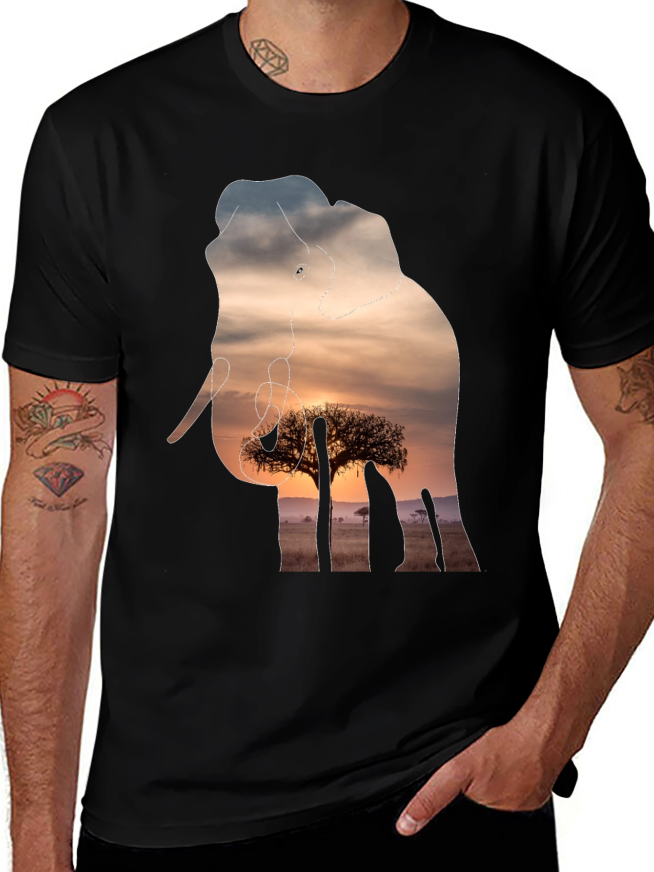 Variant 19 of Elephant Sunset Graphic Tee - Unique Wildlife Design
