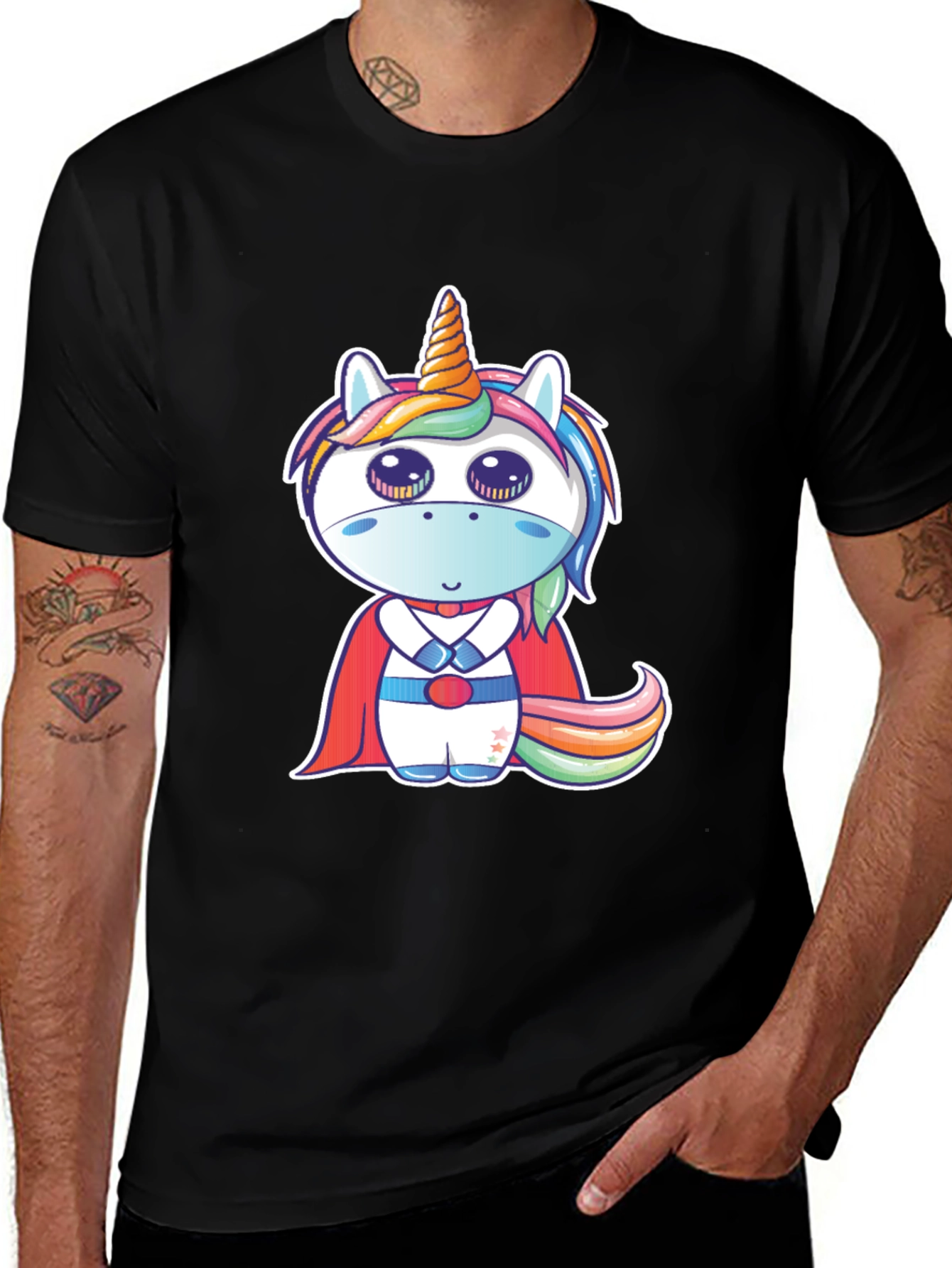 Variant 22 of Unicorn Superhero Graphic Tee - Men's Black T-Shirt