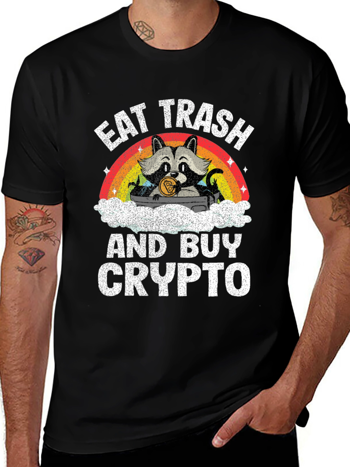 Variant 16 of Eat Trash and Buy Crypto T-Shirt - Raccoon Design