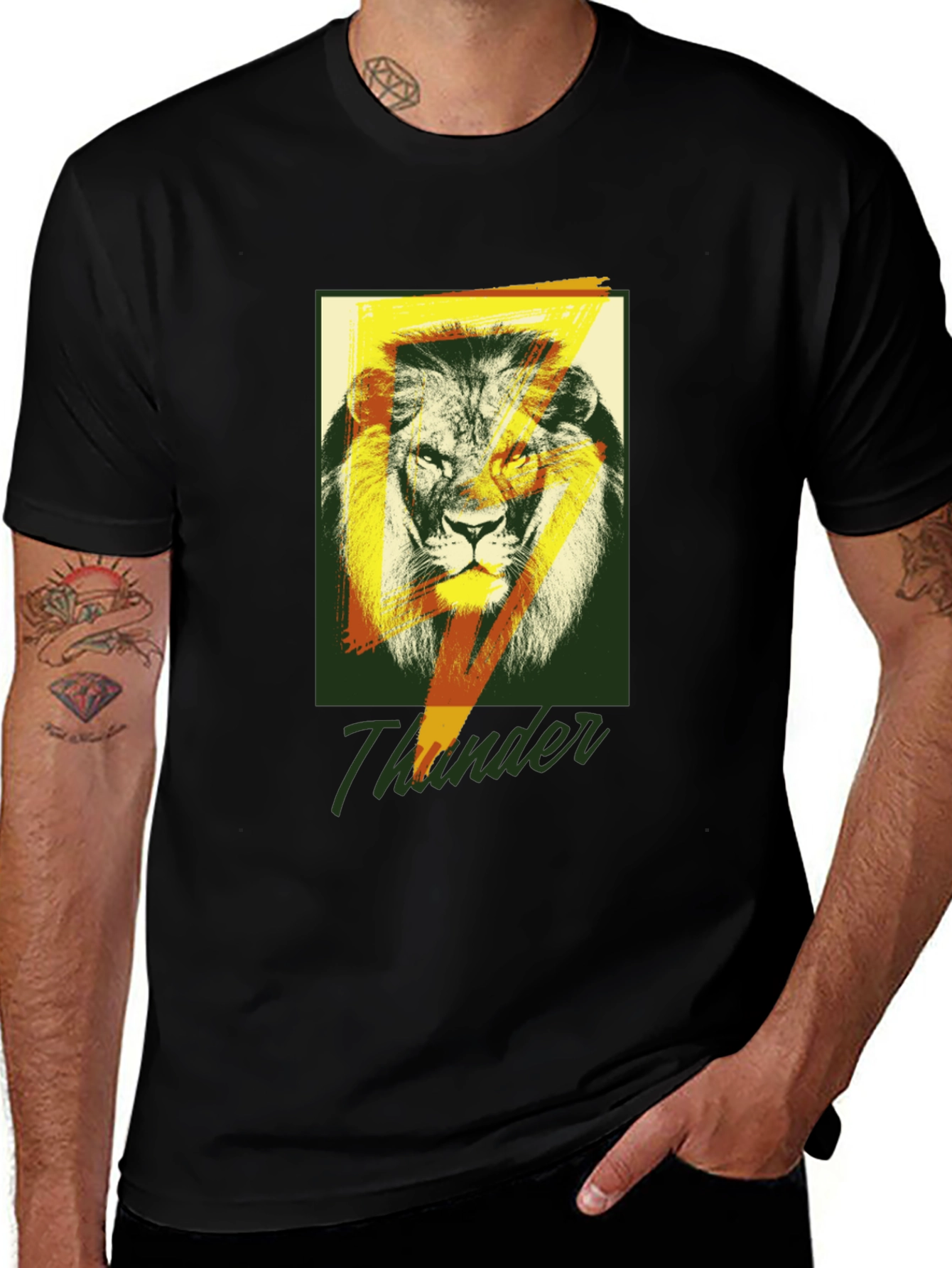 Variant 11 of Lion Thunder Graphic Tee - Stylish Black T-Shirt