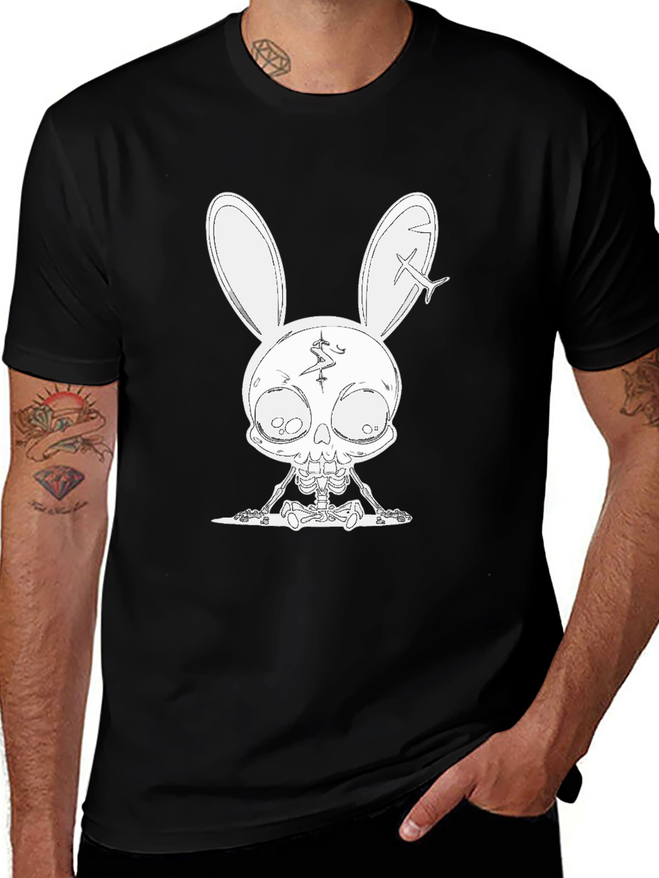 Variant 30 of Black Tee with White Rabbit Skeleton Graphic