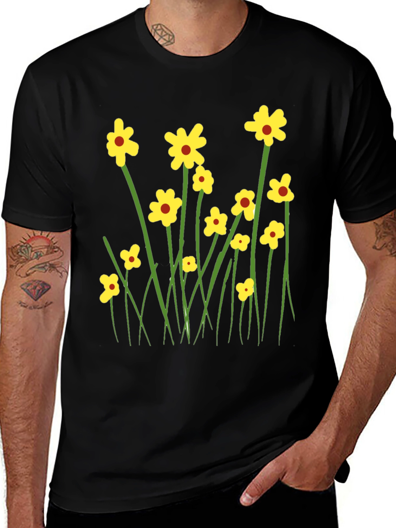 Variant 9 of Floral Graphic Tee - Men's Black T-Shirt