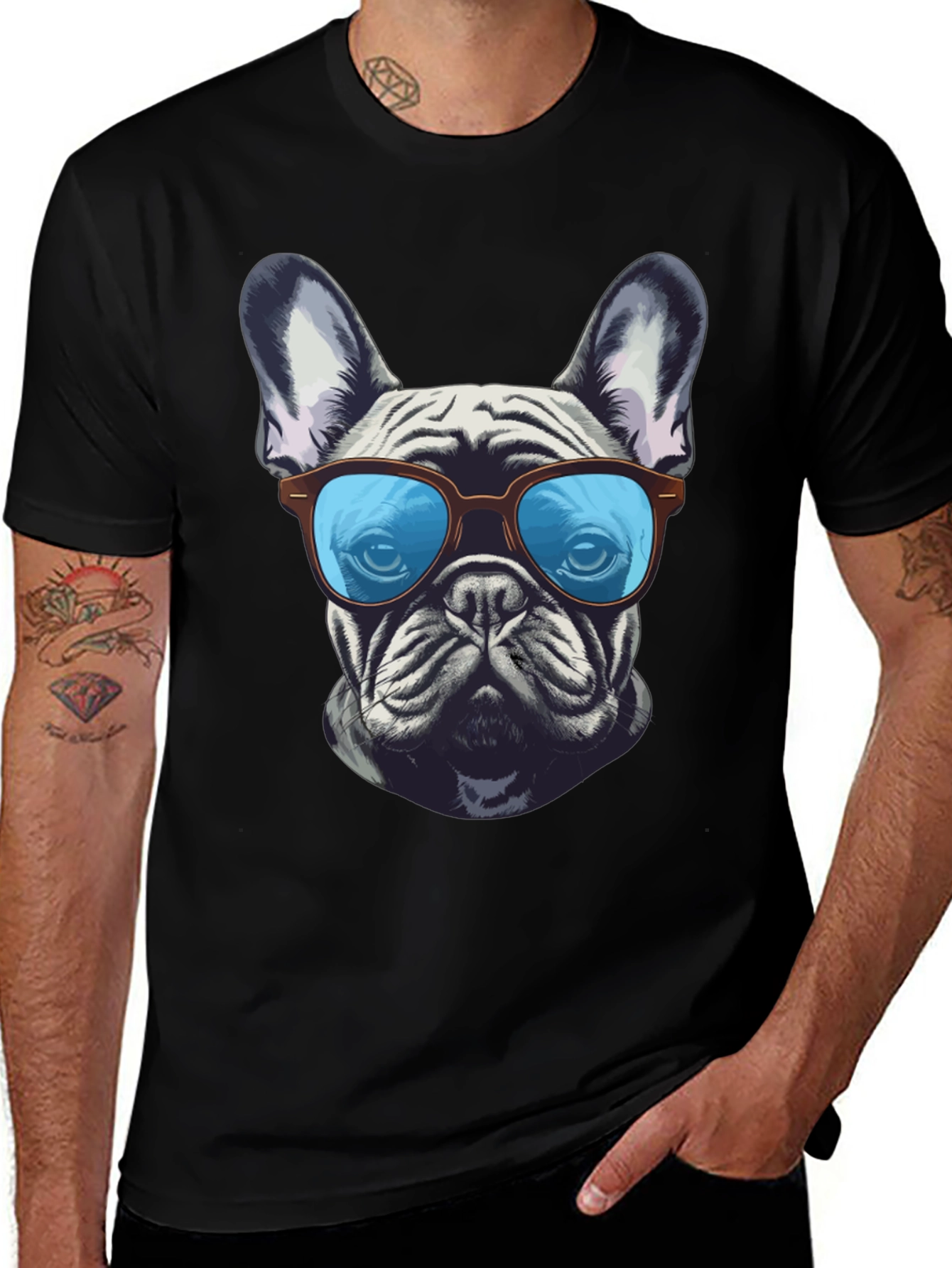 Variant 11 of Cool Bulldog Graphic Tee - Unisex Black T-Shirt