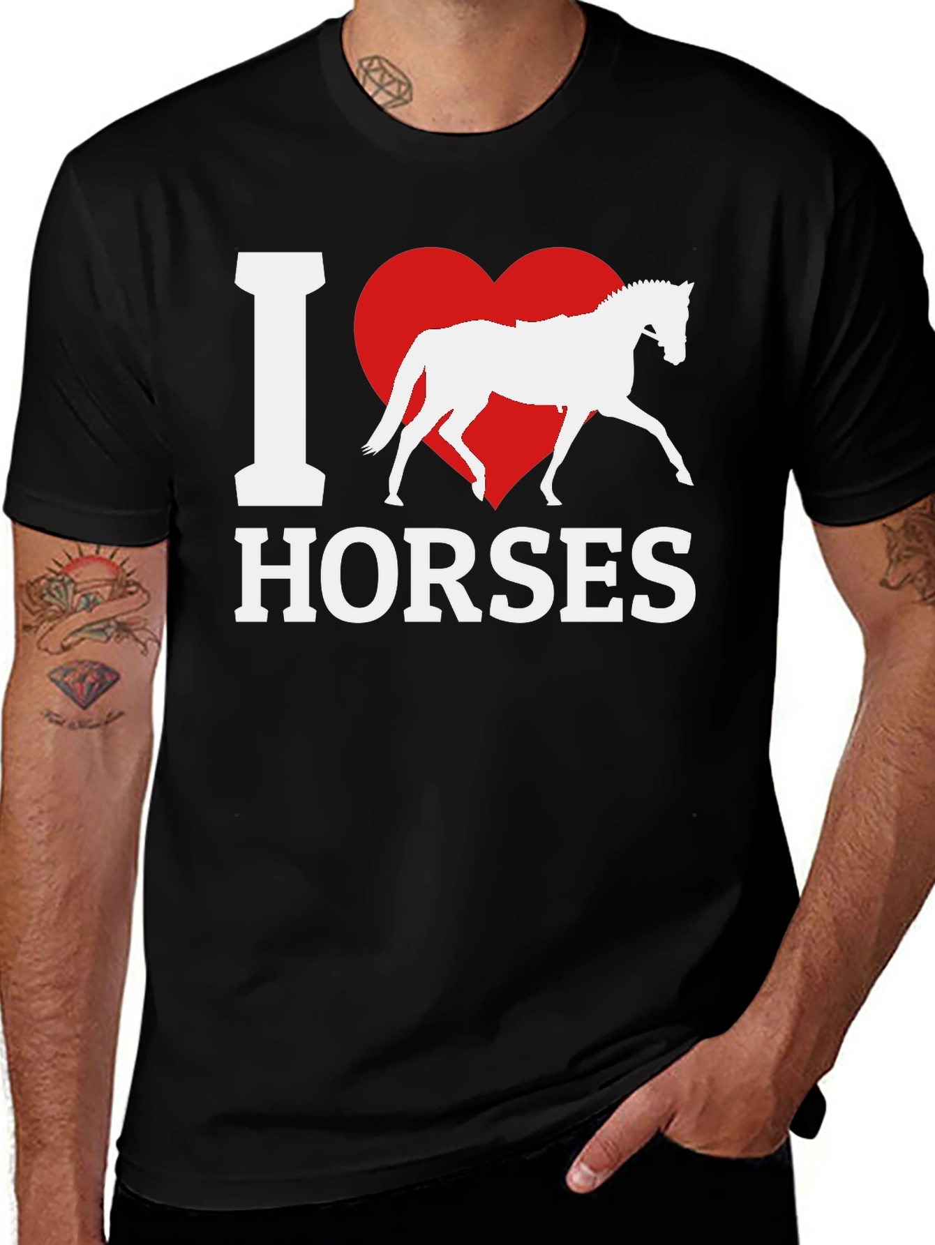 Variant 16 of I Love Horses T-Shirt - Black Cotton Tee