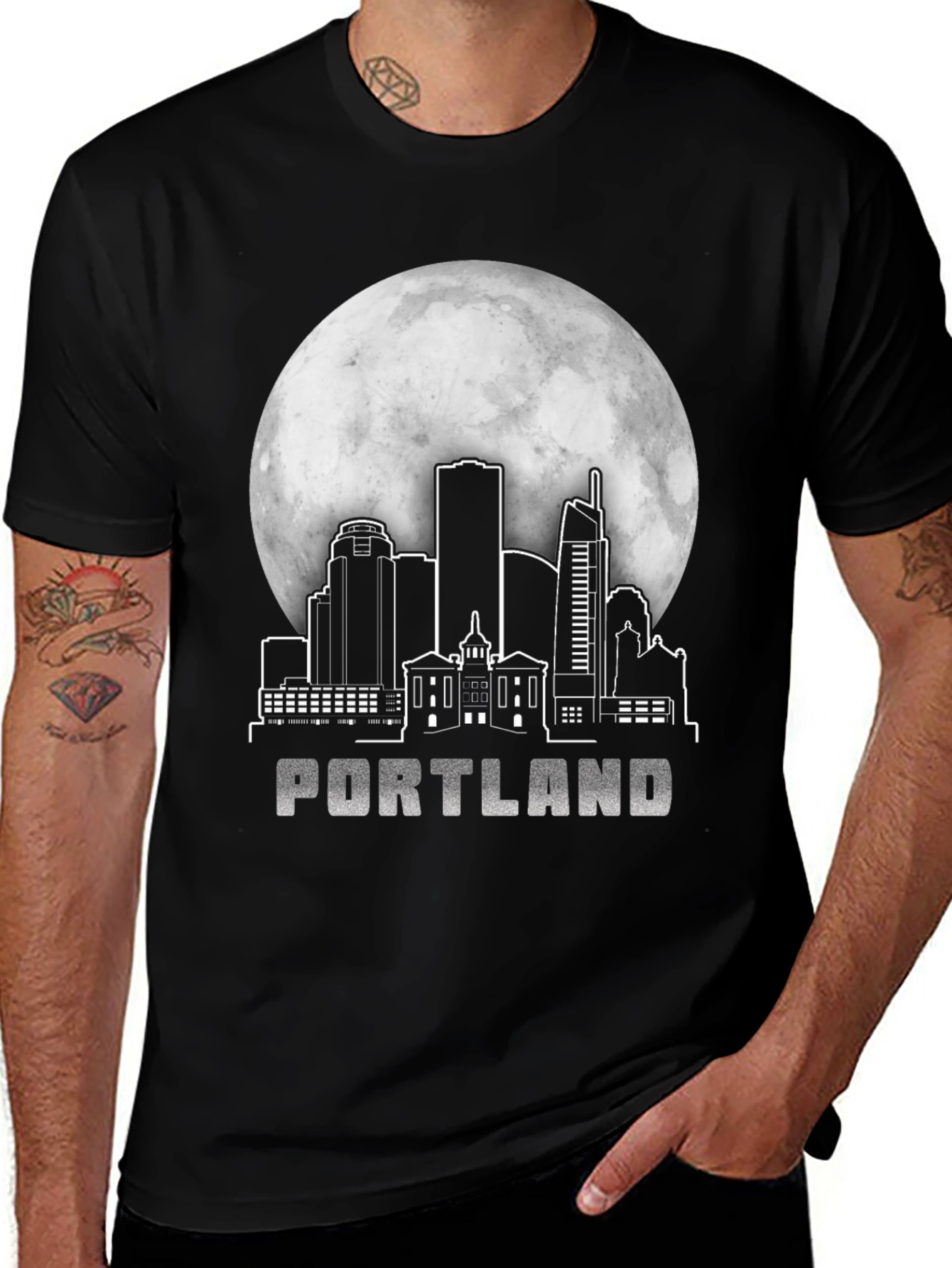 Variant 2 of Portland Skyline T-Shirt - Cityscape Moon Design