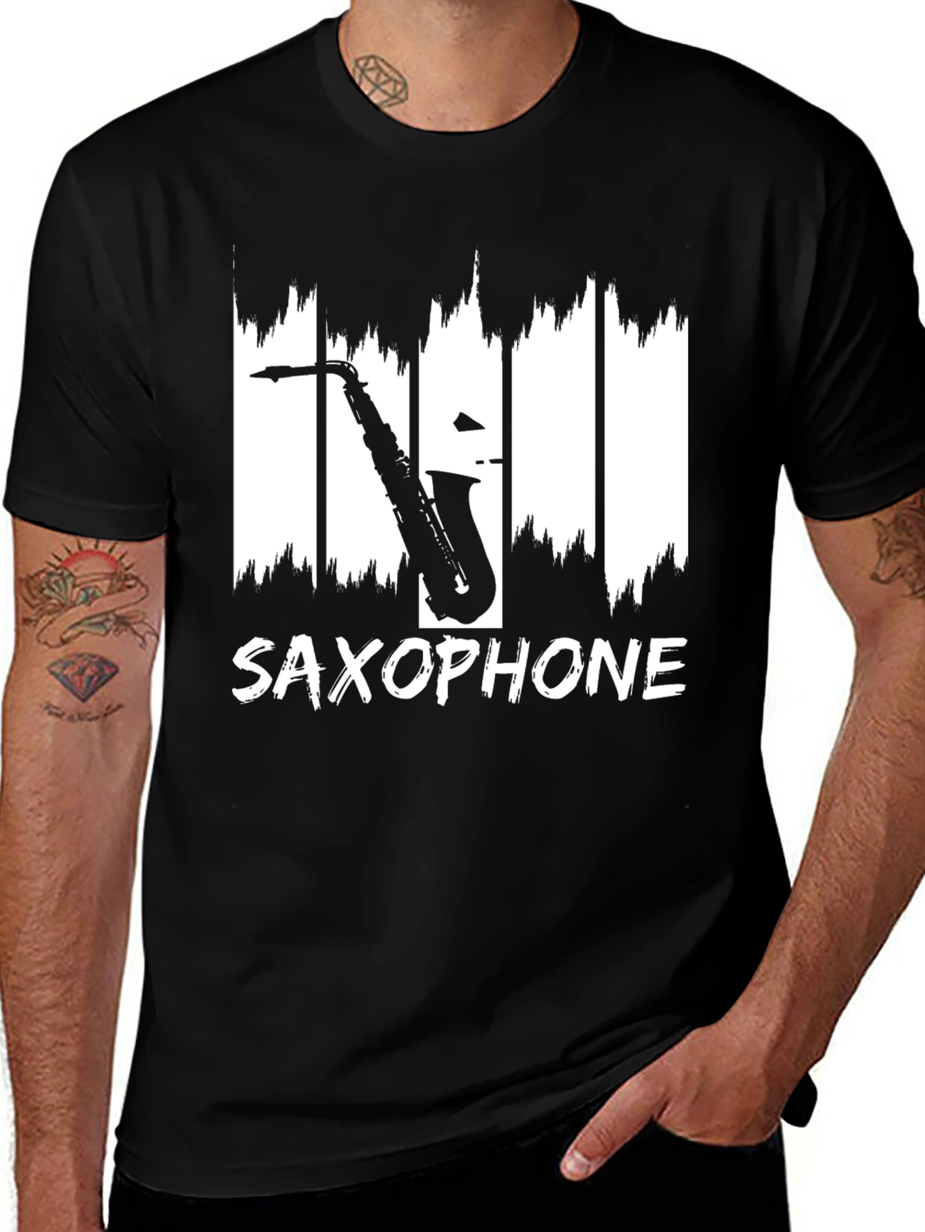 Variant 2 of Saxophone Graphic Print Black T-Shirt