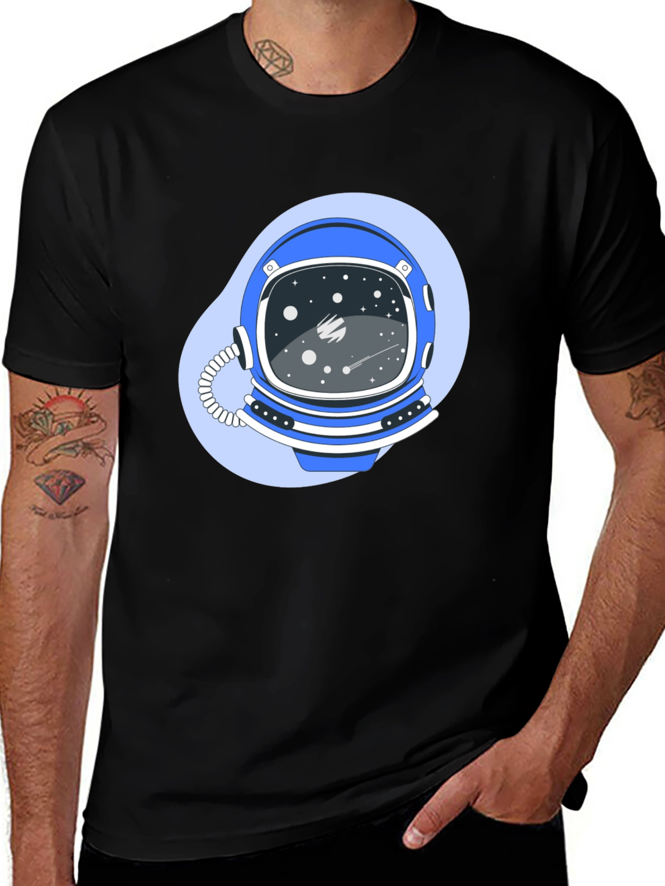 Variant 20 of Astronaut Helmet Graphic Tee - Premium Black Cotton