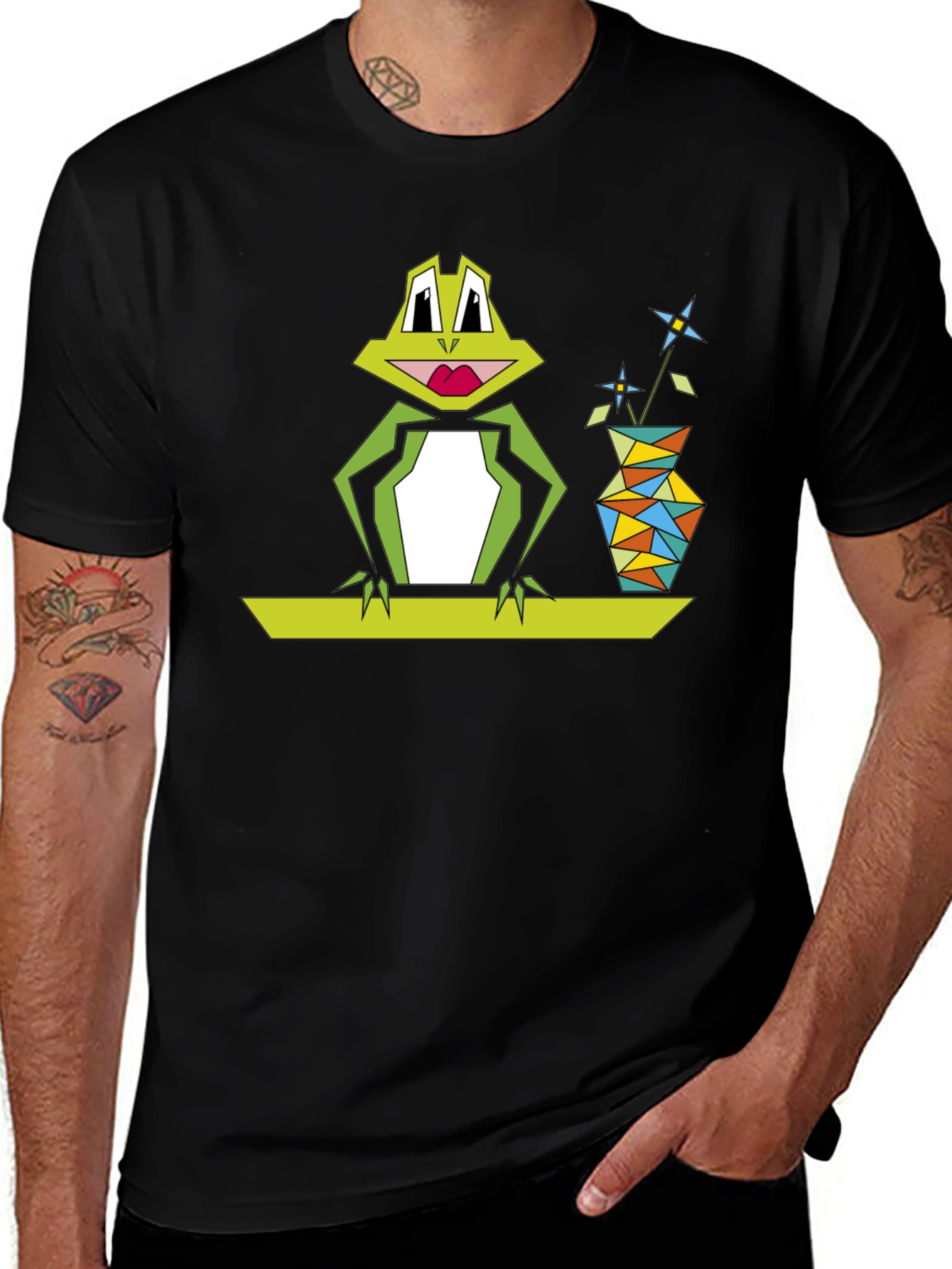 Variant 4 of Geometric Frog Tee - Quirky Graphic Design
