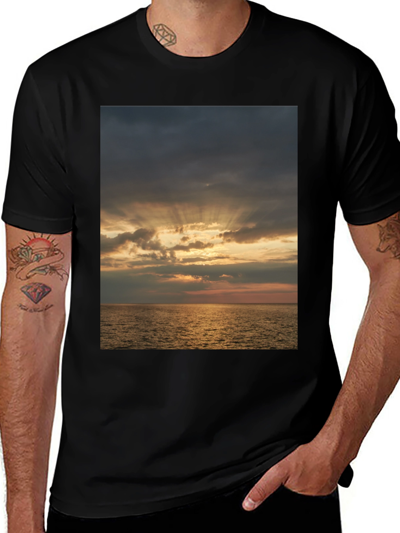 Variant 9 of Ocean Sunset Graphic Tee - Stylish Black T-Shirt