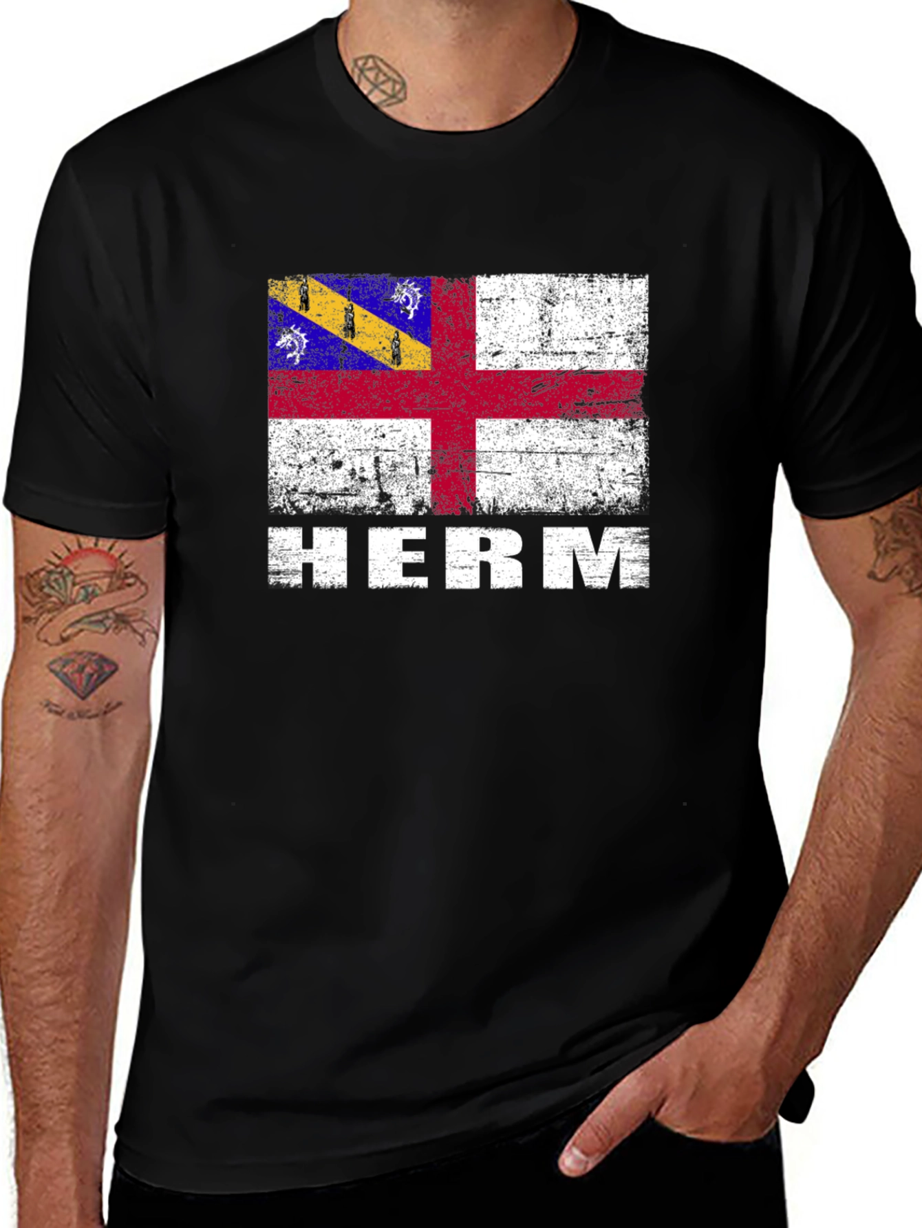 Herm Island Flag T-Shirt - Distressed Style