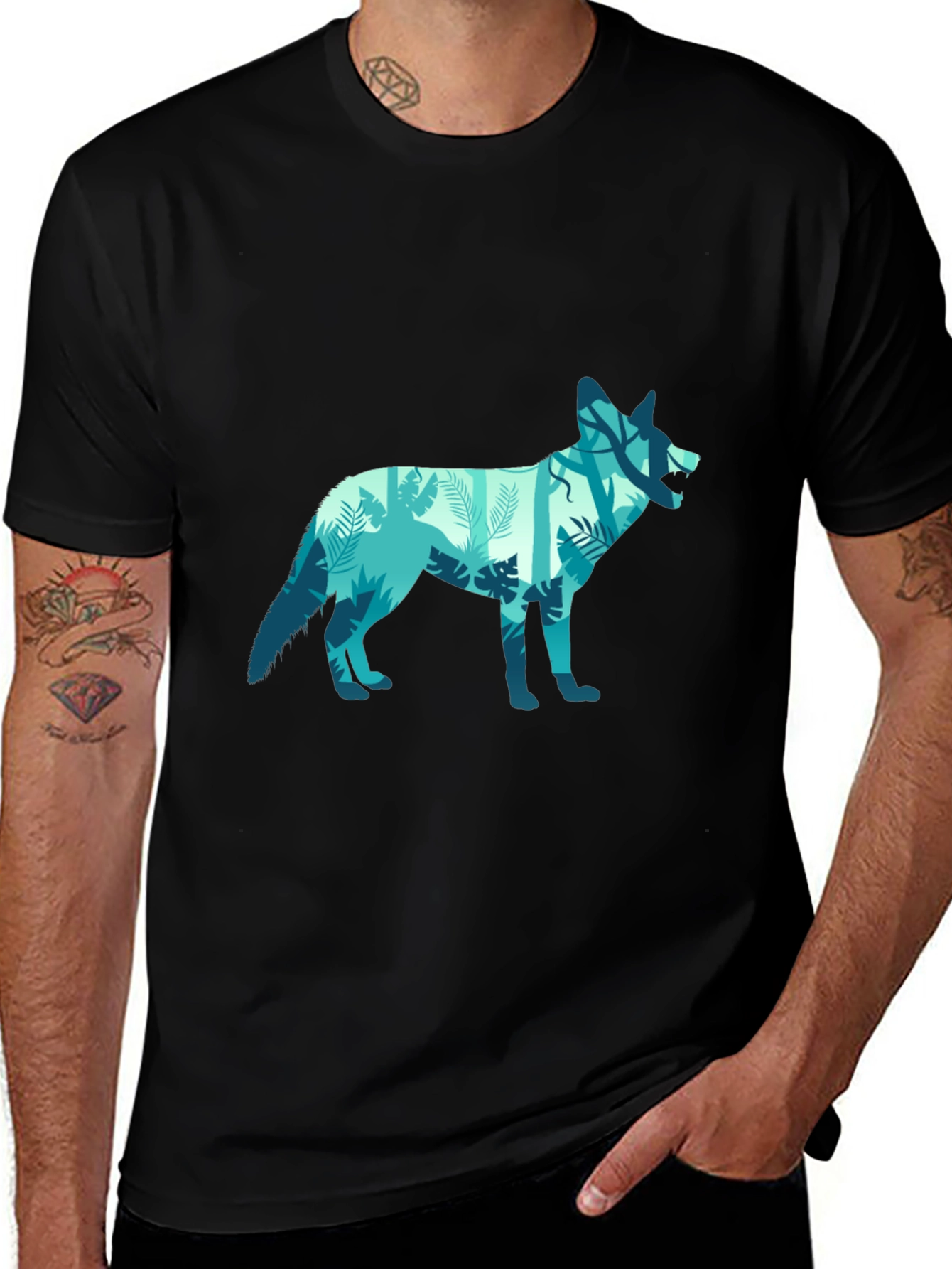 Variant 3 of Nature Wolf Graphic T-Shirt - Black Cotton Tee