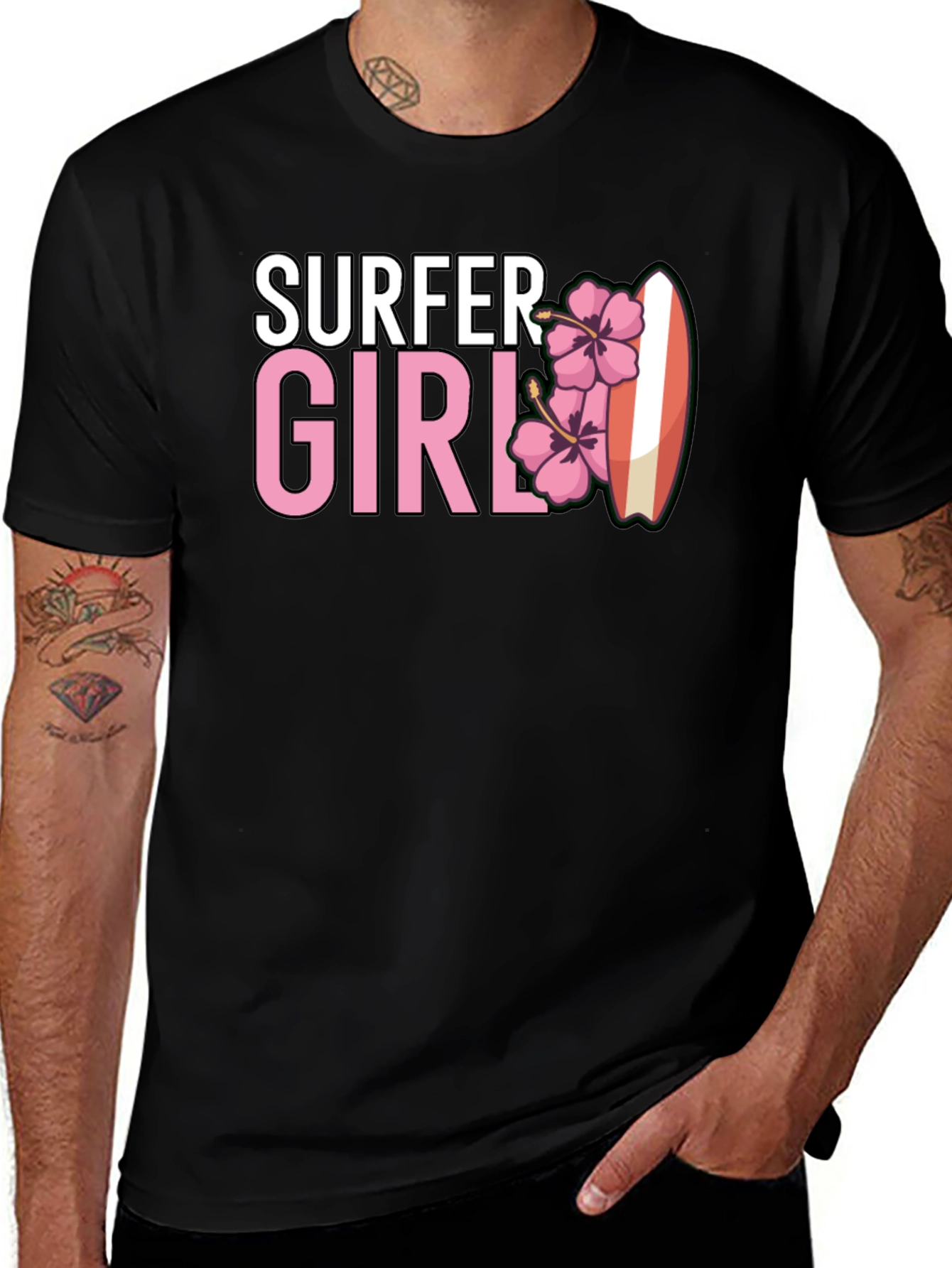 Variant 20 of Surfer Girl Graphic T-Shirt - Black Cotton Tee
