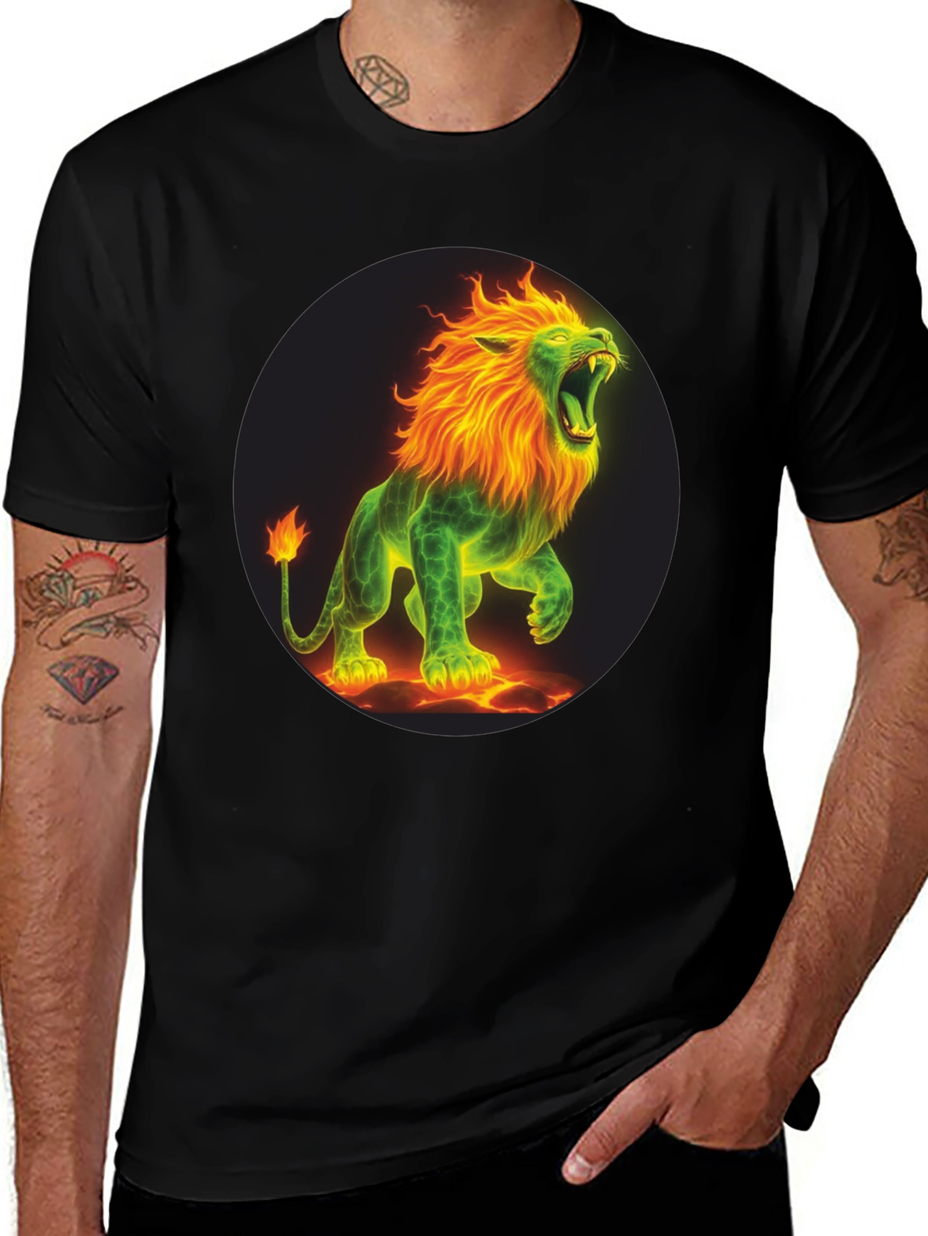 Variant 26 of Fiery Lion Graphic T-Shirt - Bold Black Tee