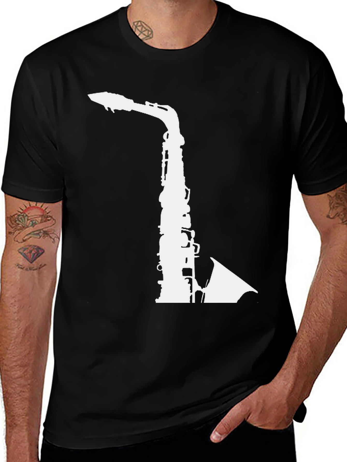 Variant 20 of Saxophone Graphic Tee - Music Lover's Black T-Shirt
