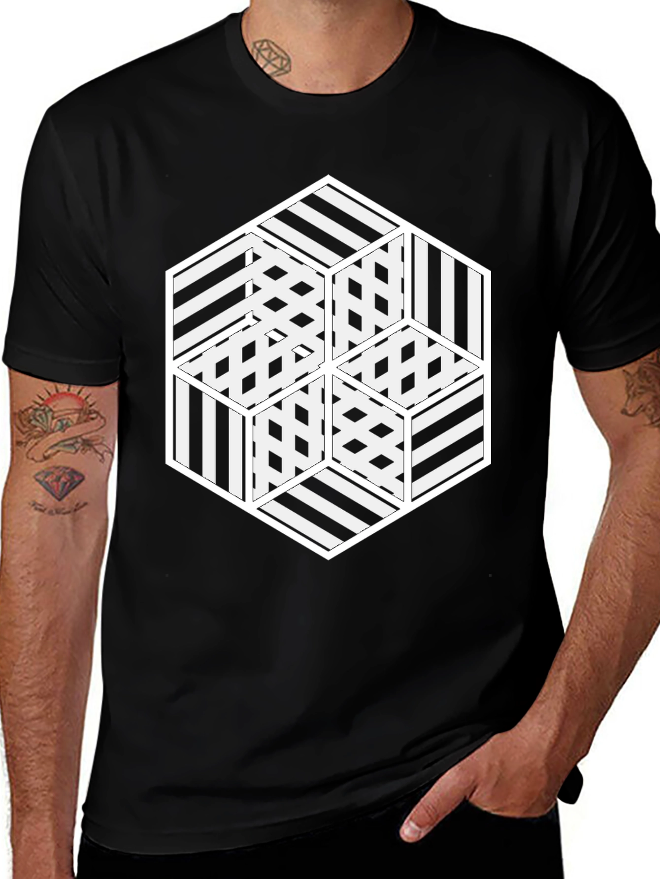 Black Optical Illusion Hexagon Graphic Tee main image