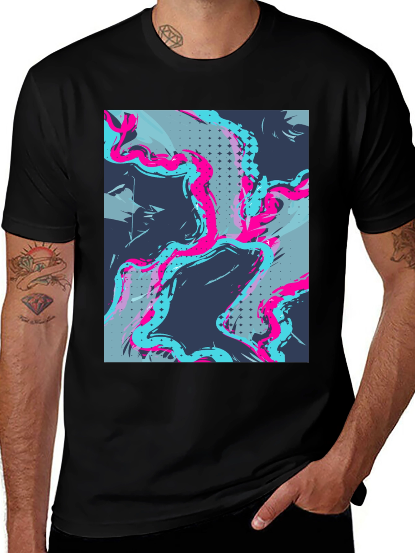 Black Abstract Graphic Print Men's Black Tee main image