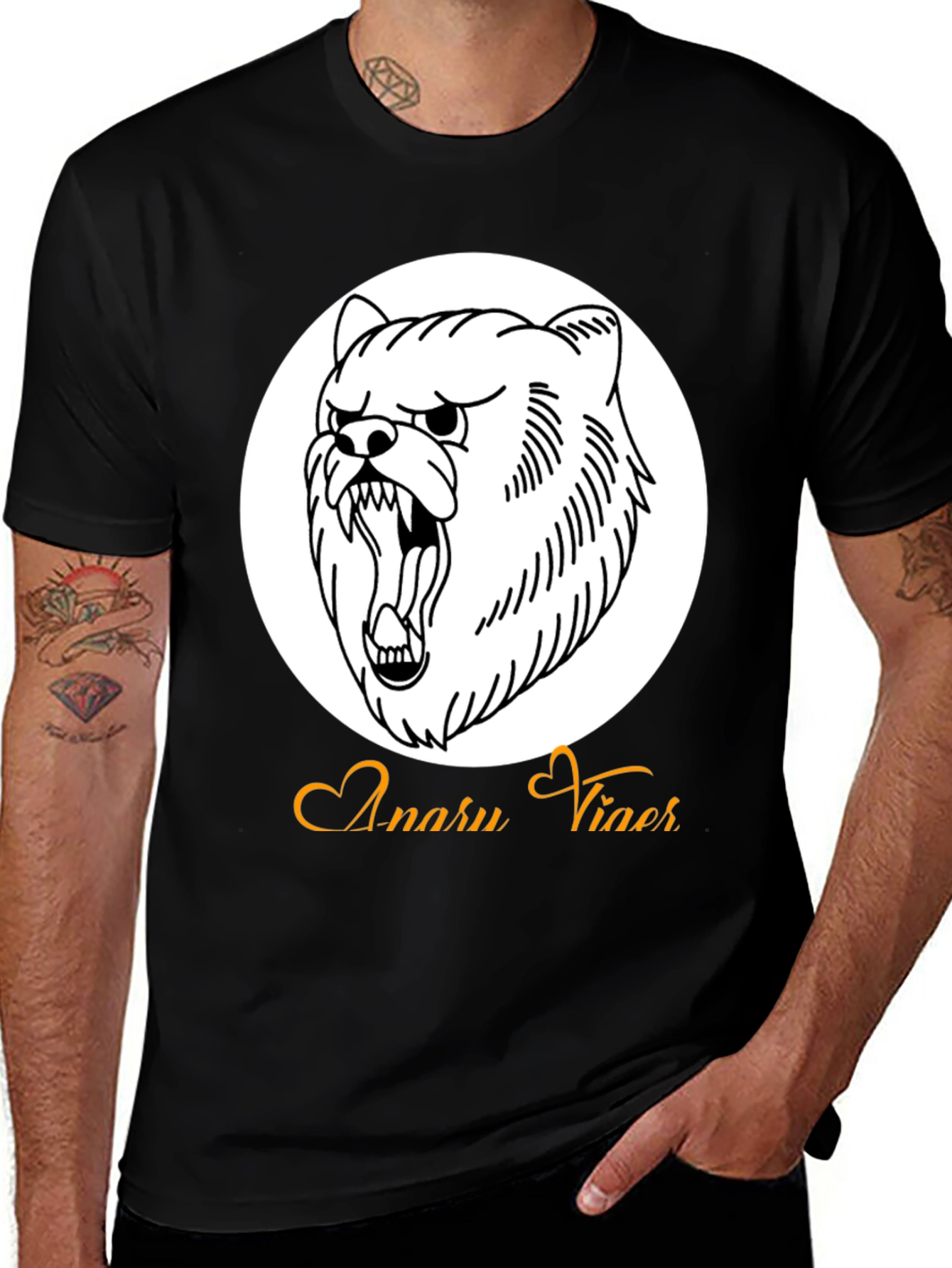 Variant 14 of Men's Black Graphic Tee - Angry Bear Design