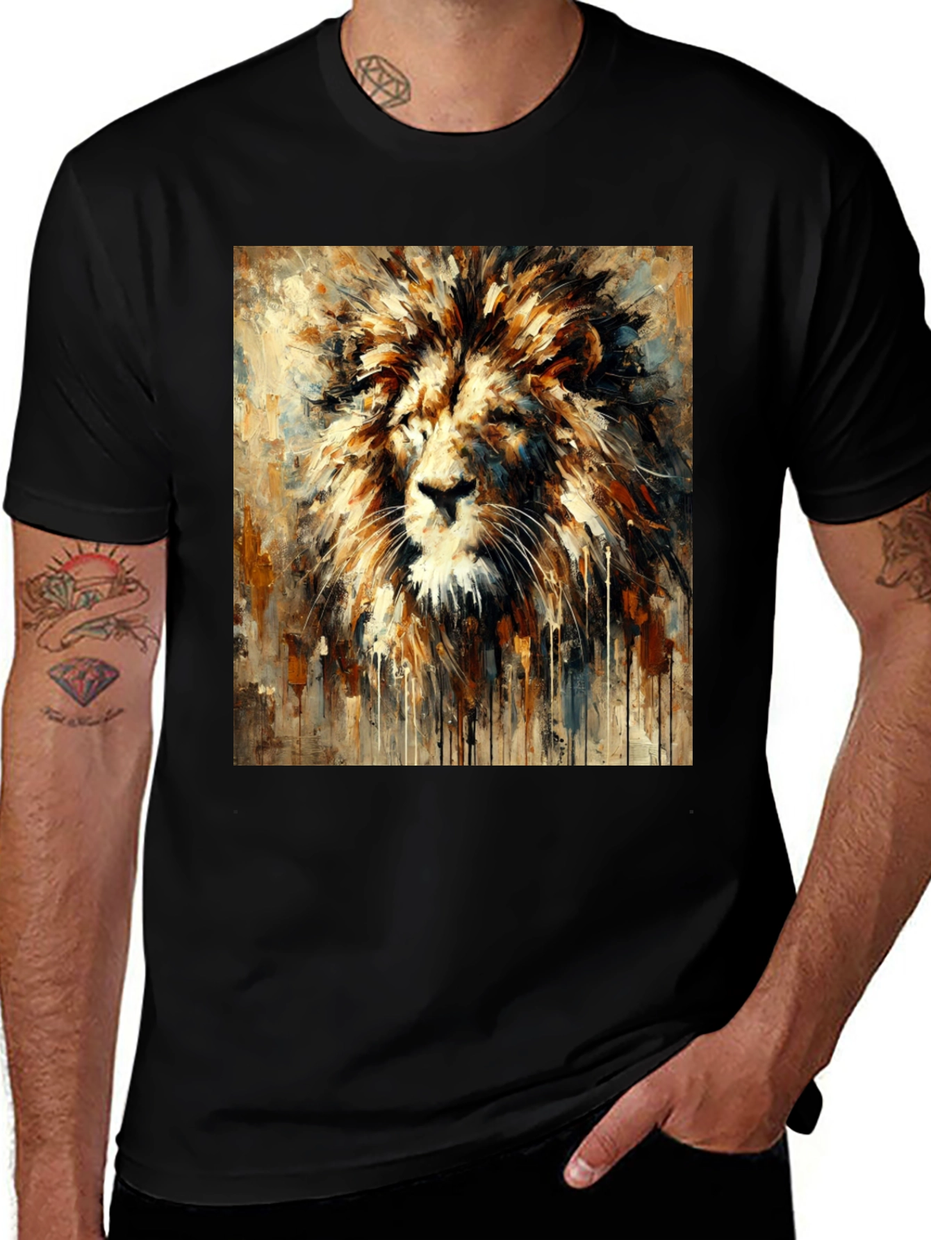 Variant 3 of Lion Art Print Graphic Tee - Bold Black T-Shirt