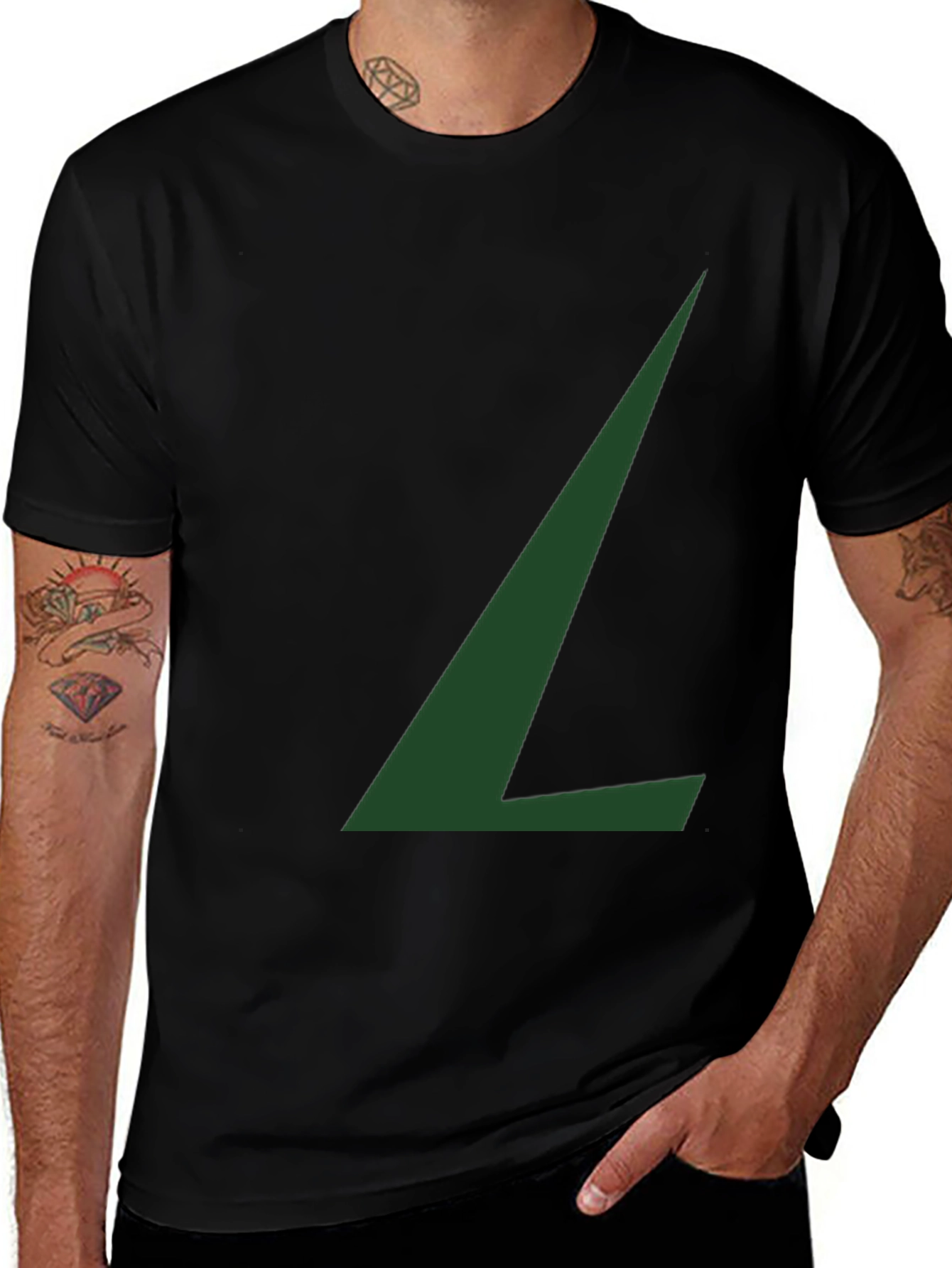 Black Minimalist Green L Graphic Black T-Shirt main image