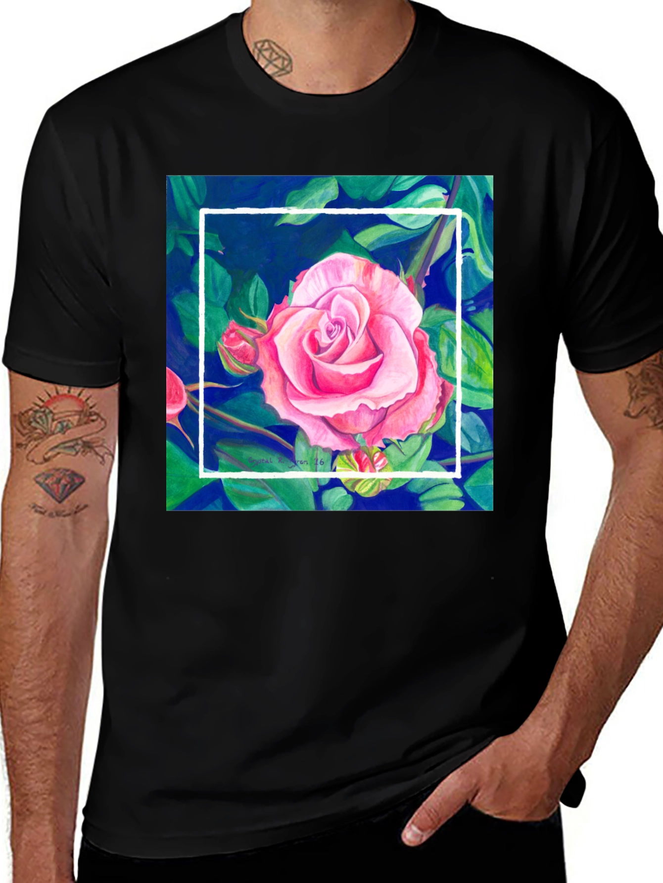 Variant 29 of Floral Rose Graphic Tee - Men's Black T-Shirt