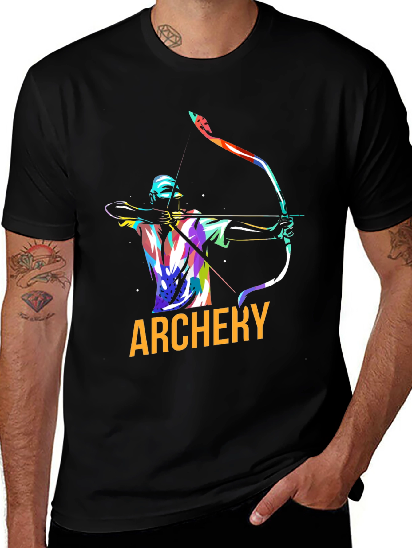 Variant 26 of Archery Graphic Tee - Black Cotton Casual Shirt
