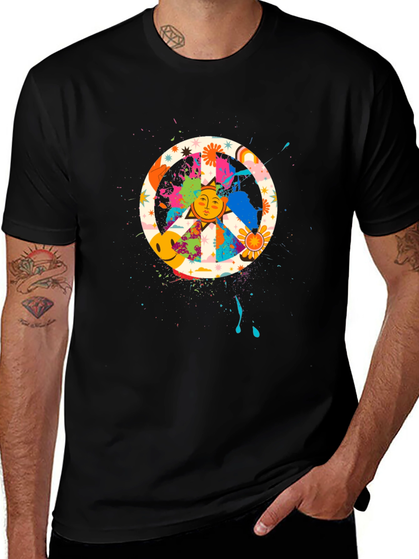 Variant 16 of Peace Sign Sun Graphic Tee - Retro Style